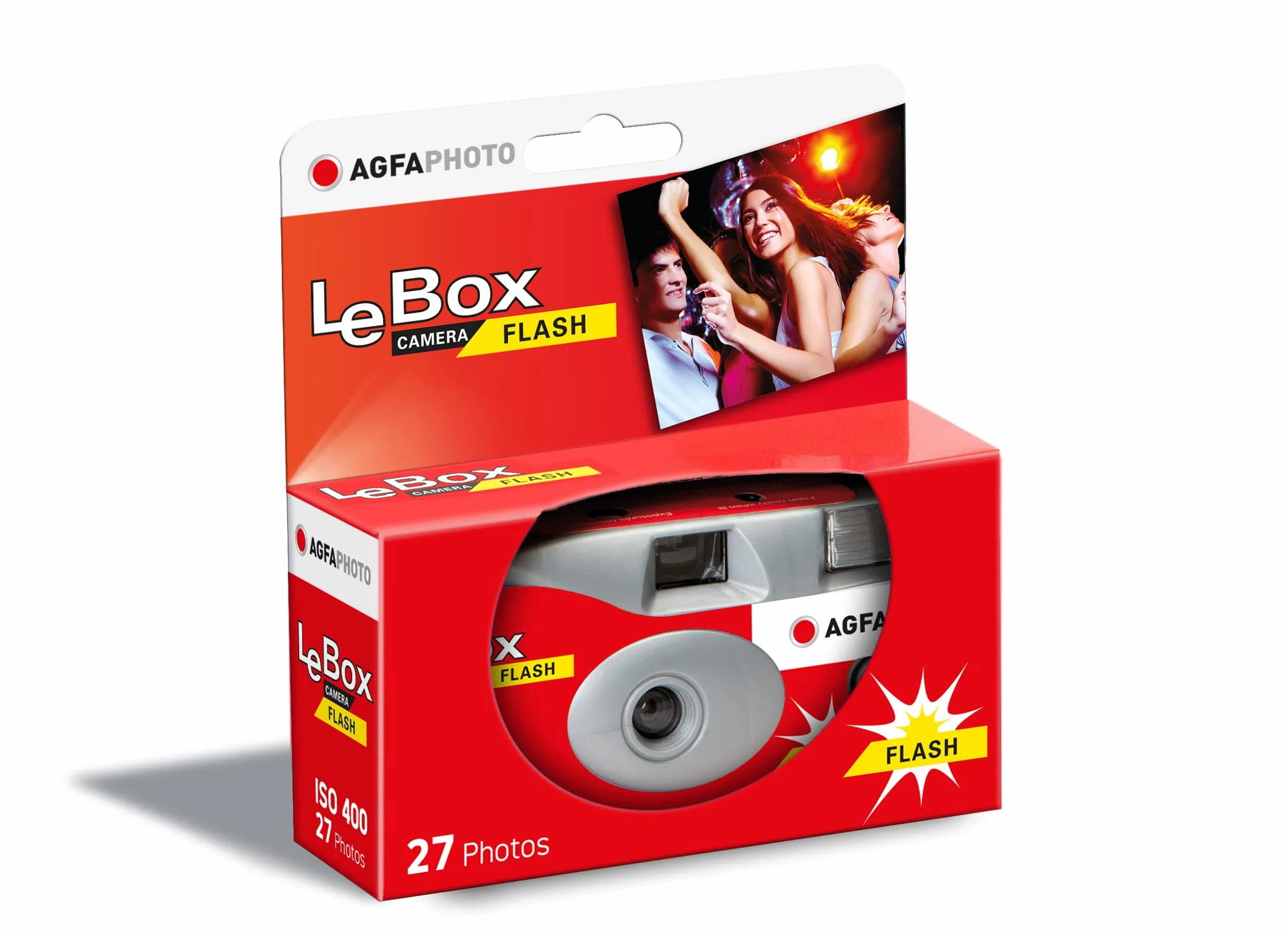 AgfaPhoto 601020 - Appareil Photo Jetable LeBox Flash, 27 Photos, Objectif Optique 31 mm - Gris et Rouge