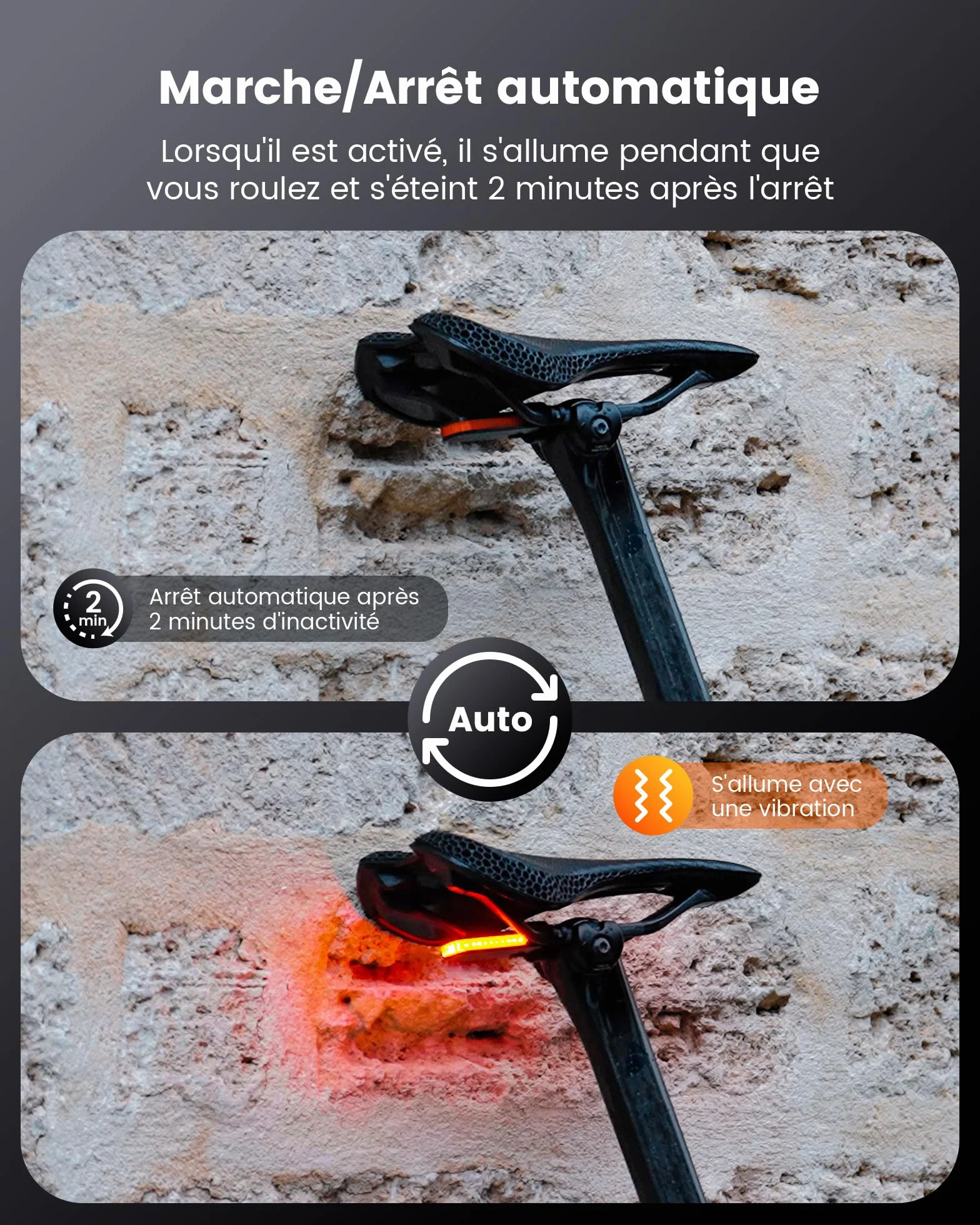 RAVEMEN CL01 Feu Arrière de Vélo 30 Lumens Grand Angle 300° USB C Détection de Freinage