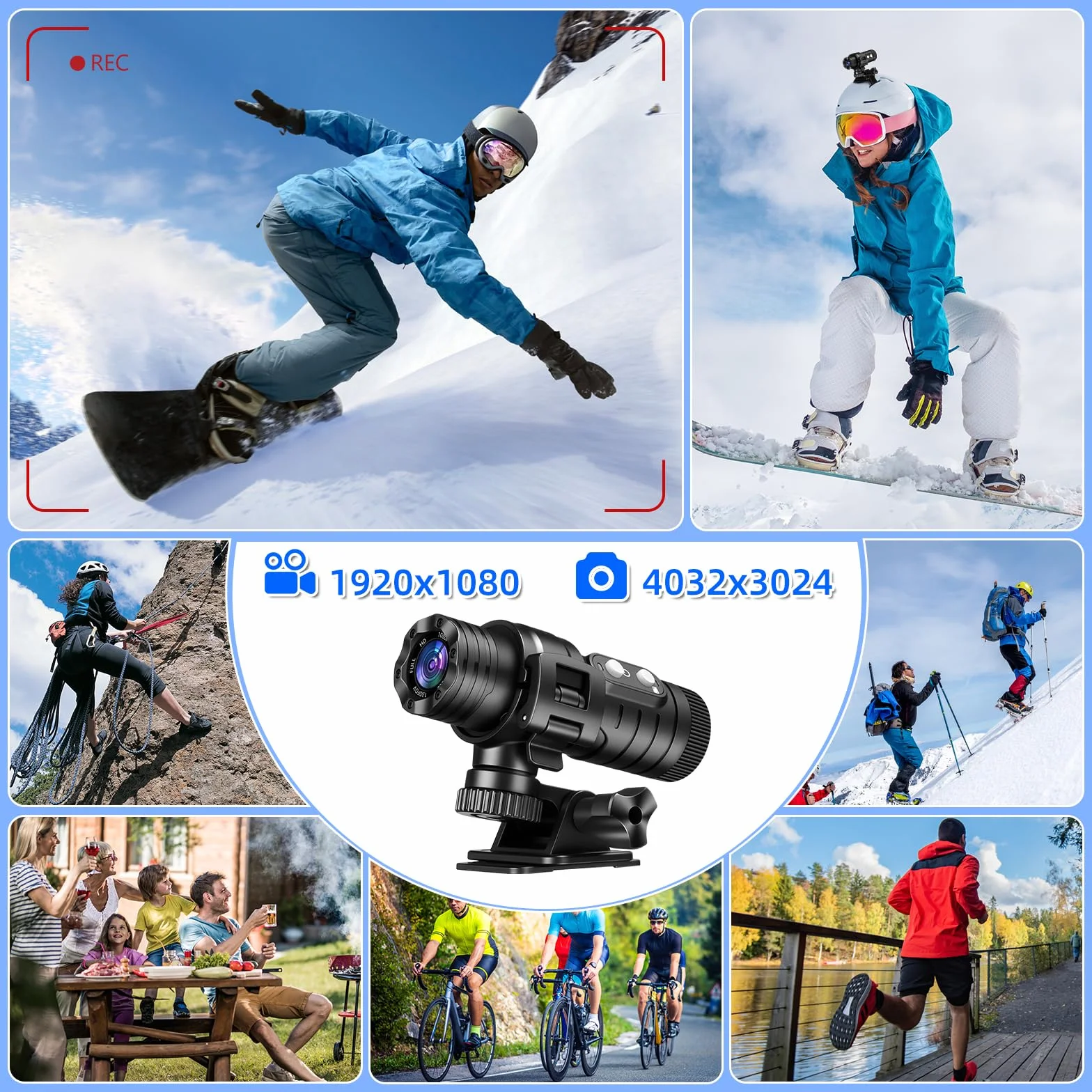 AIKER Caméra Sport WiFi Étanchéité IP66 1080P HD 120° Grand Angle Caméra Moto