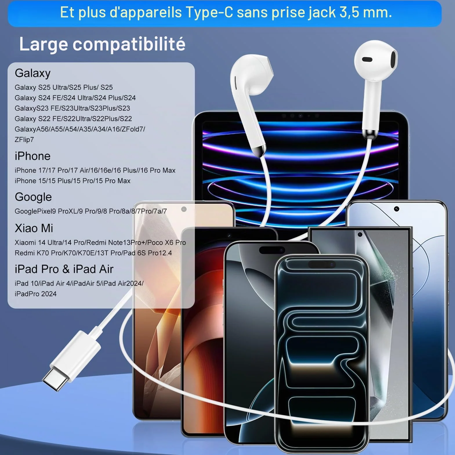 Écouteurs Filaire USB C pour Samsung Galaxy S25 S24 Plus S23 S22 S21 A17 A16 A15 A56 A55 A54 A36 5g,Intra Écouteur USB C Casque Audio Type C avec Micro,Ecouteurs Filaire pour iPhone 17 16 15 Pro Max