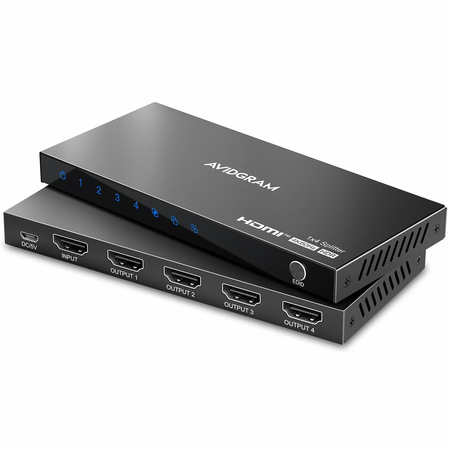 HDMI Splitter 1 in 4 Out 4K 60Hz 4:4:4, AVIDGRAM Répartiteur HDMI 4 Sorties avec Copy, Downscaler et Auto Mode pour Double Affichage identique Soutien1080p 120Hz HDMI2.0 HDCP 2.2 HDR10 18Gbps 3D