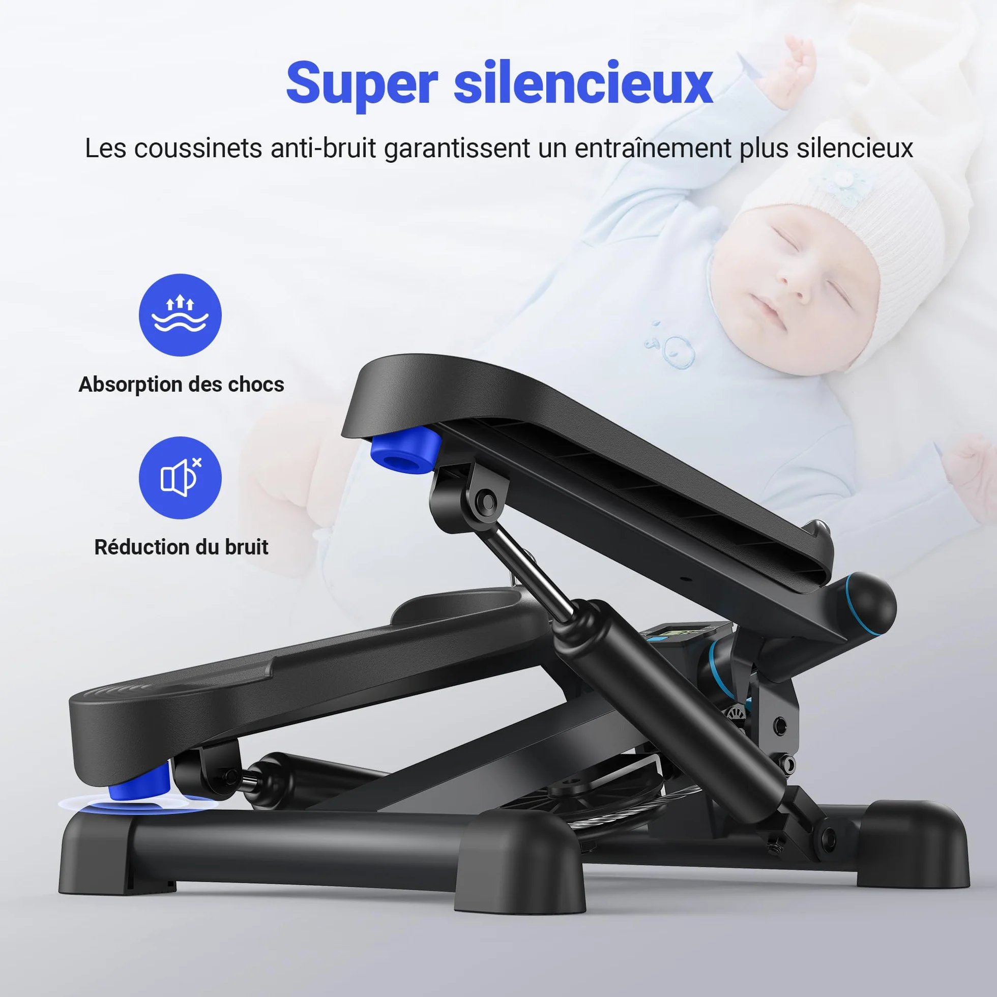 MERACH Stepper 2 en 1 pour la Maison, Silencieux 150 kg avec Écran LCD, Fitness avec Cordes de Puissance