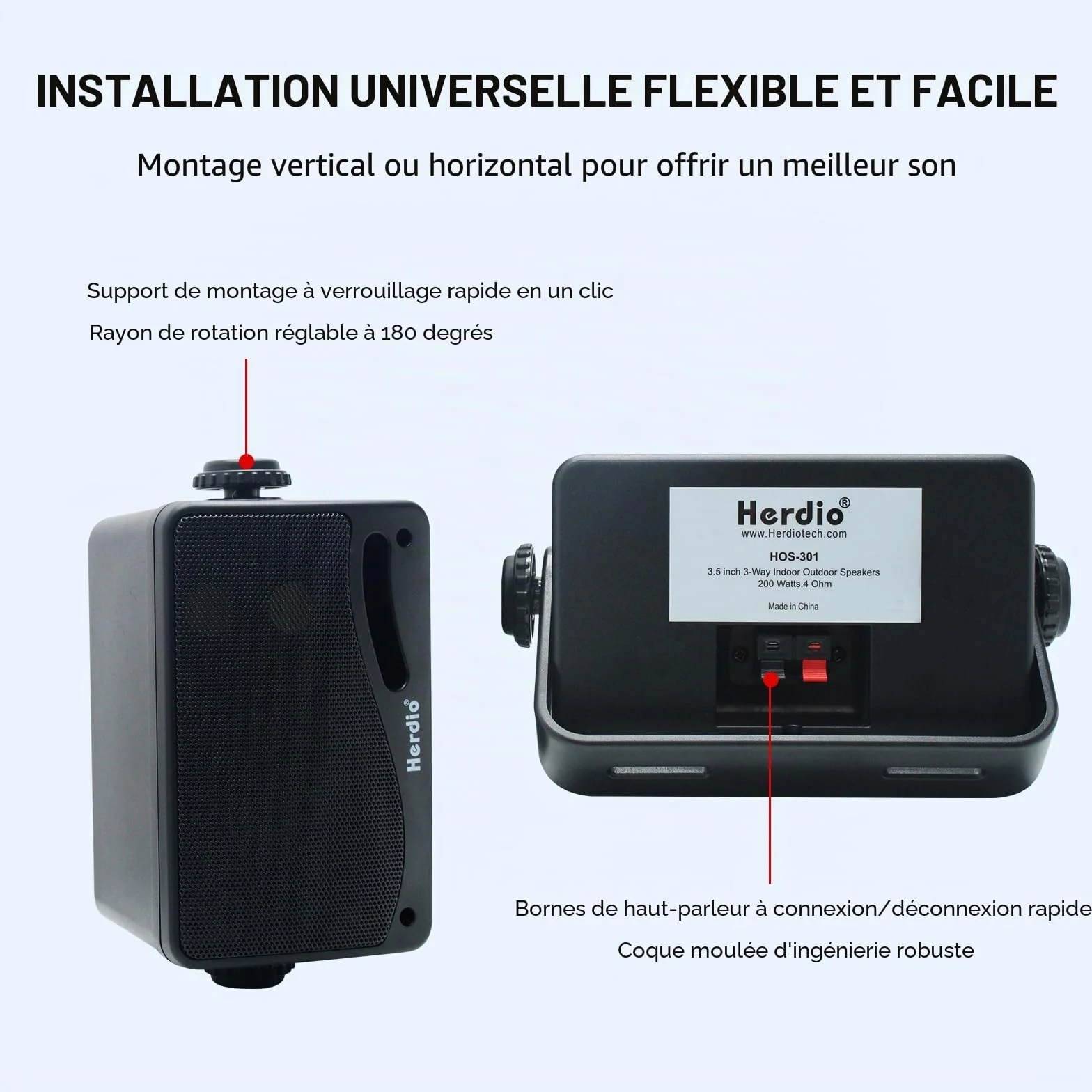 Herdio 3.5 Pouces étanche Filaire Enceintes d'extérieur,200W Haut Parleur Voiture Mural Passif Premium Montable, Basse Améliorée, Durable et Durable pour Patio Marine Boat Garage Intérieur (Noir)