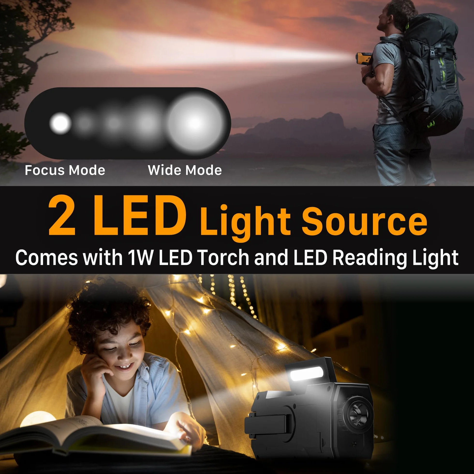 FosPower Radio Portable d'Urgence Météo 2000mAh Solaire Manivelle AM/FM Lampe LED SOS Recharge Téléphone