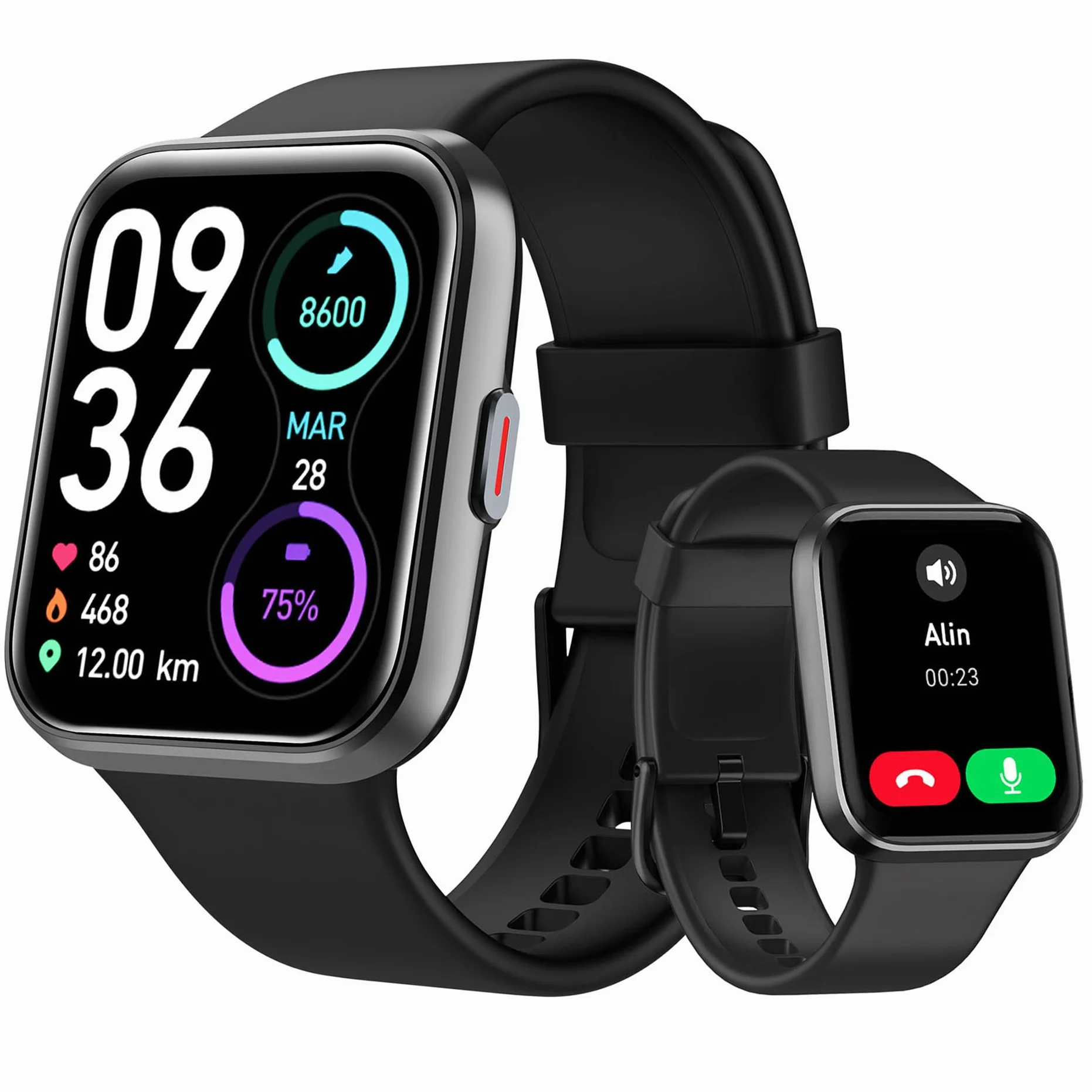 Montre Connectée Homme, 1,85" Femme Smartwatch pour Samsung iPhone Android, Alexa intégrée 3ATM 100+ Modes Sportifs Moniteur de SpO2/Sommeil/Fréquence Cardiaque/Podometre/Calories Noir