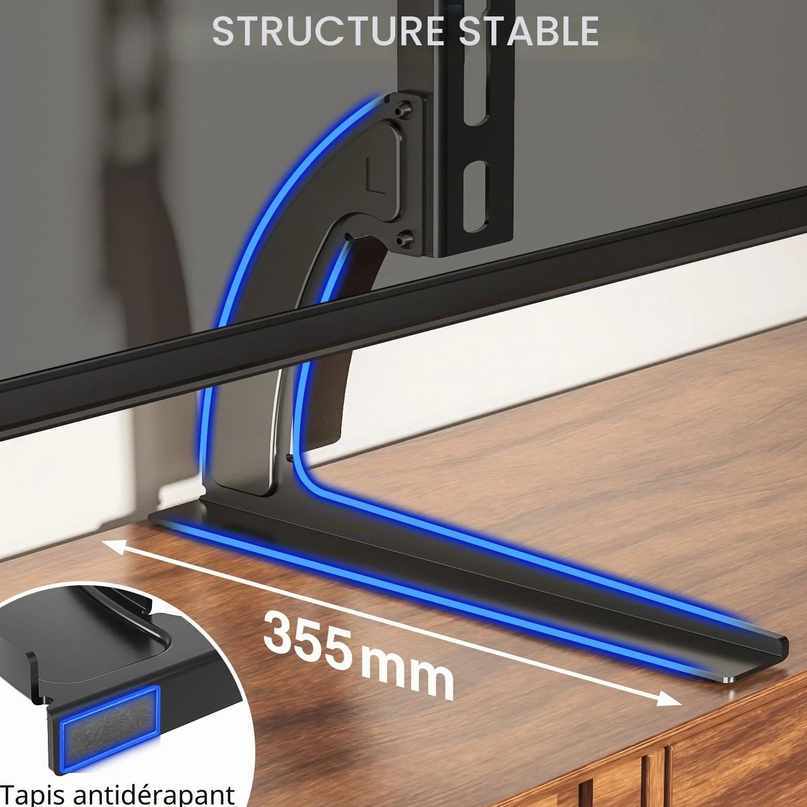 RFIVER Support TV Pieds Place sur Meuble Télé Elévateur Hauteur Adjustable pour LCD LED OLED ALED Ecran 20 à 65 Pouces VESA jusqu'à 800 x 500 mm