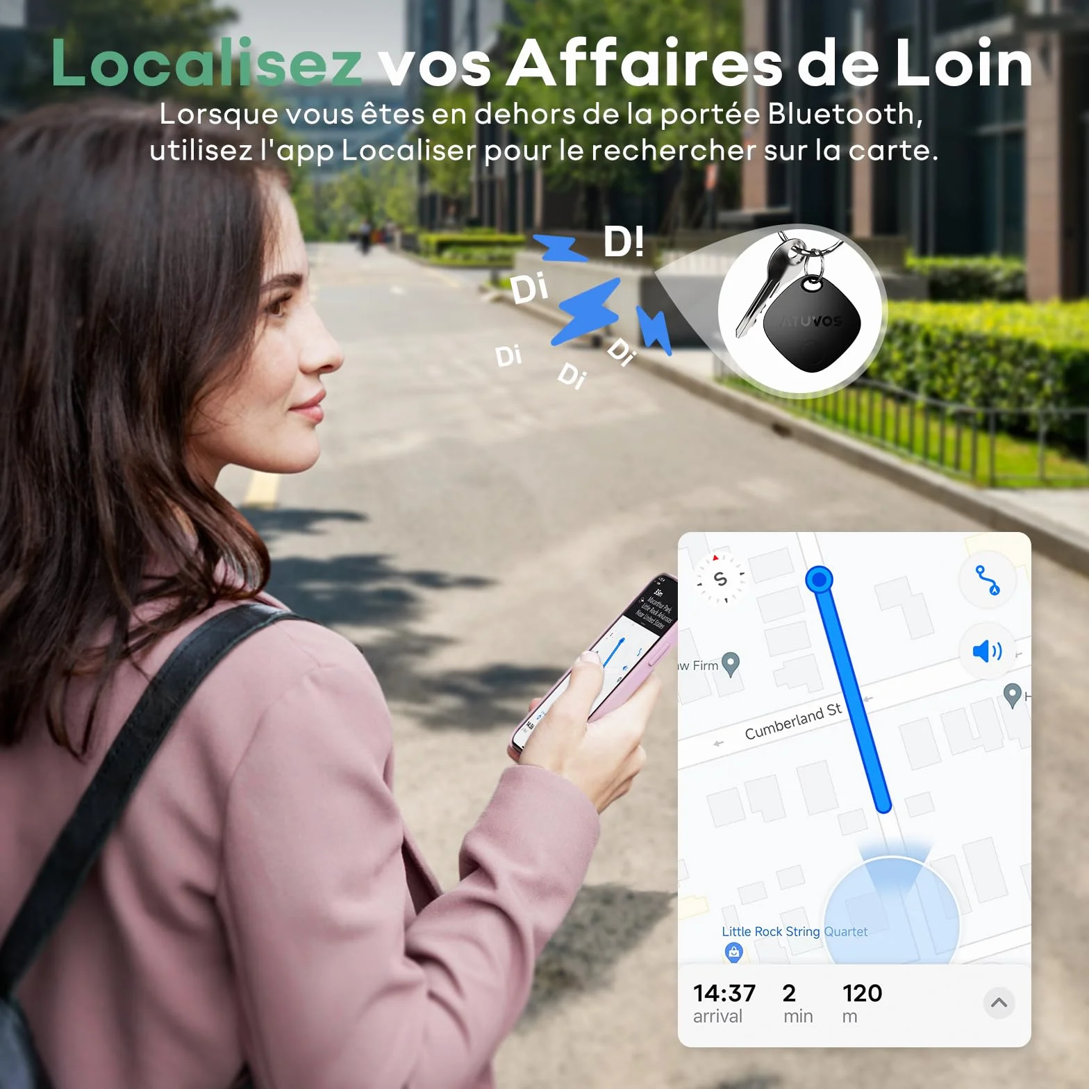 ATUVOS Air Tag Traceur Lot de 4, Fonctionne avec l’app Localiser Apple (Uniquement iOS), Localisateurs D’Objets Bluetooth pour Valises/Portefeuilles/Clés/Sacs/Bagages, Batterie Remplaçable, Noir