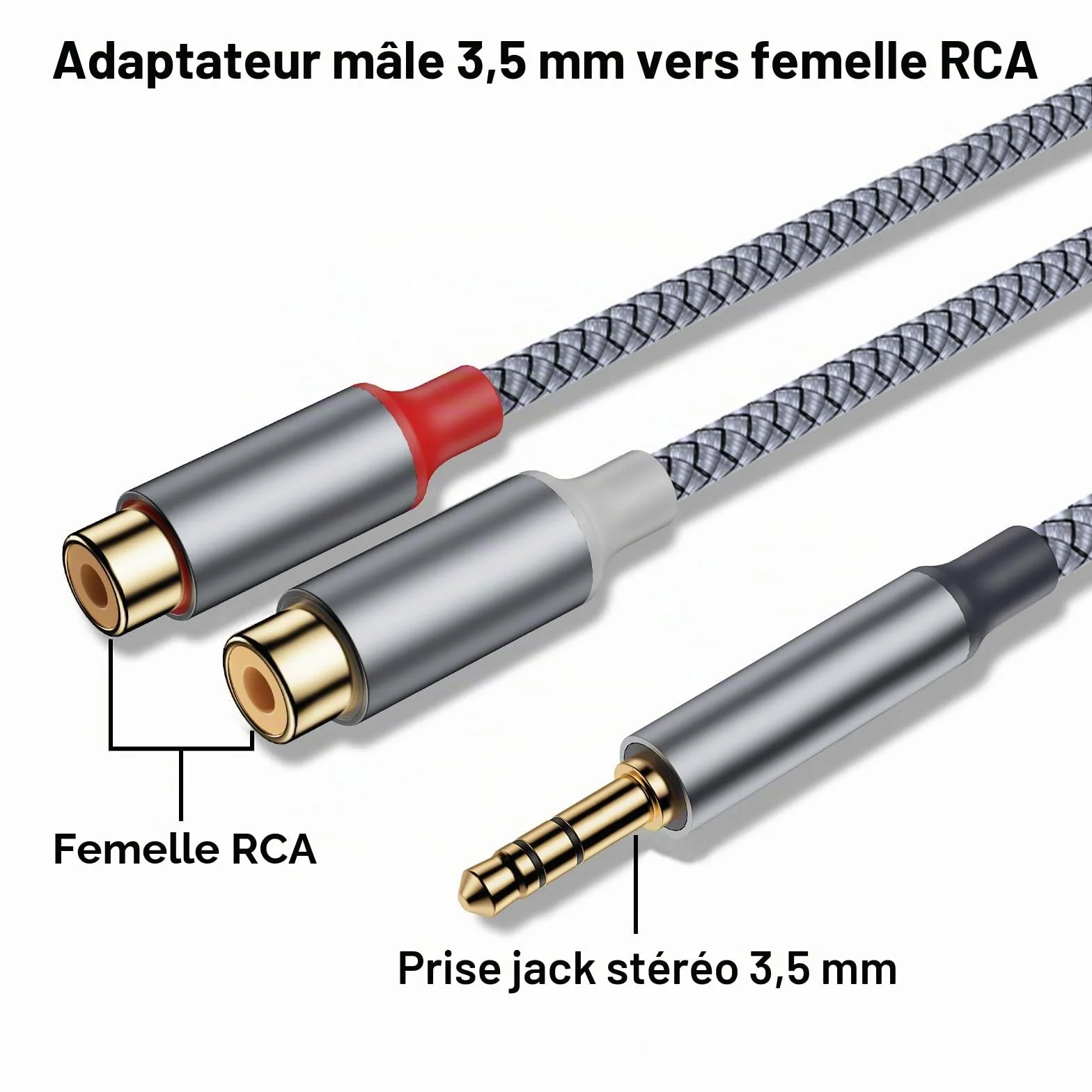 Câble audio RCA vers prise jack stéréo 3,5 mm, connecteur 3,5 mm vers 2 x prises RCA, compatible avec smartphones, lecteurs MP3, tablettes, haut-parleurs, systèmes de cinéma maison, appareils