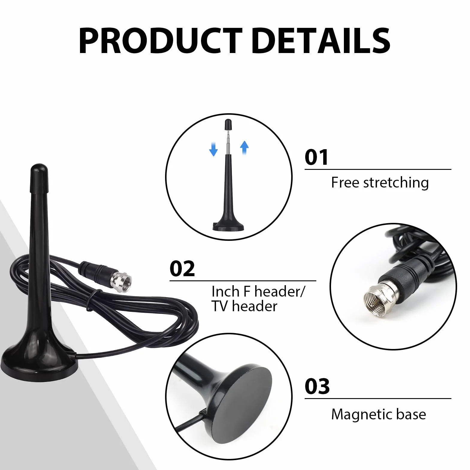 Antenne Radio FM Dab Intérieur Télescopique avec Base Magnétique, Compatible avec Récepteurs Stéréo, 75 Ohm Base Tuners Radio Portables, et Systèmes Hi-FI, Installation Facile Plug and Play