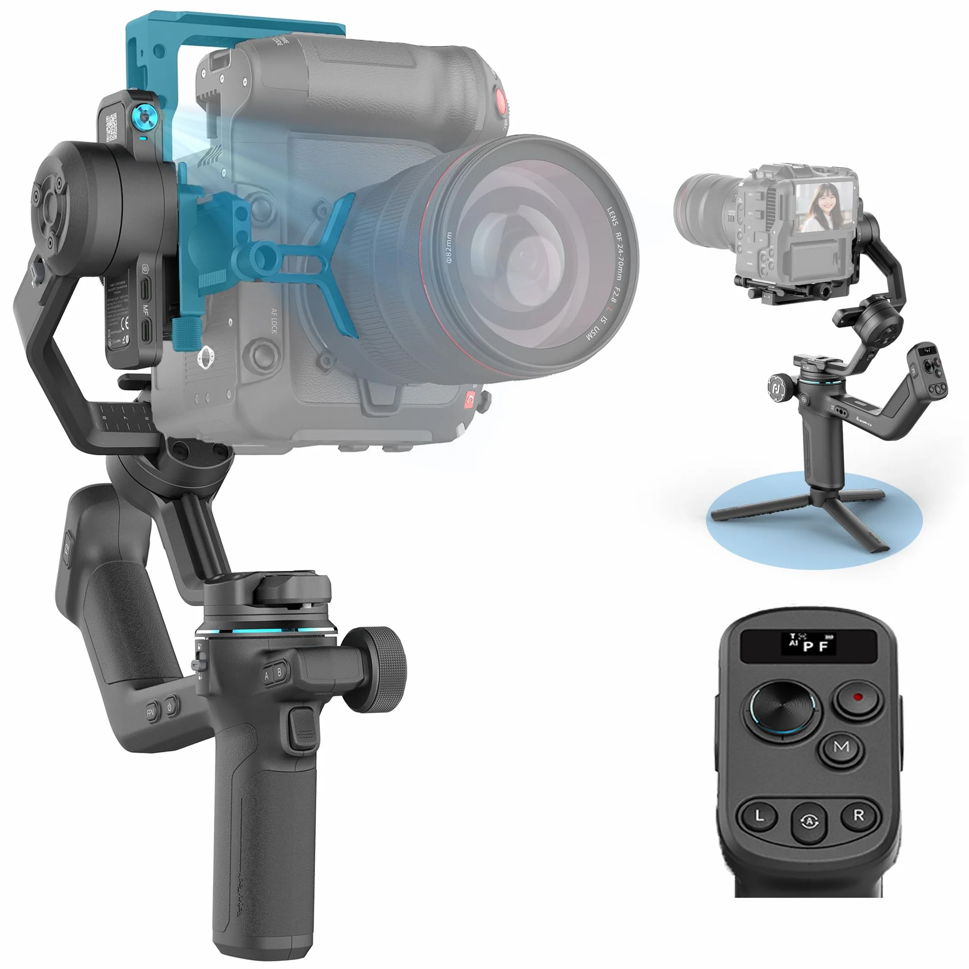 Feiyutech SCORP-C2 Stabilisateur Caméra avec suivi IA,Stabilisateur 3 axes pour Appareils Photo,Charge utile de 3,5kg,Poignée Arrière Intégrée,Prise de vue Verticale Native,Commandes par Boutons