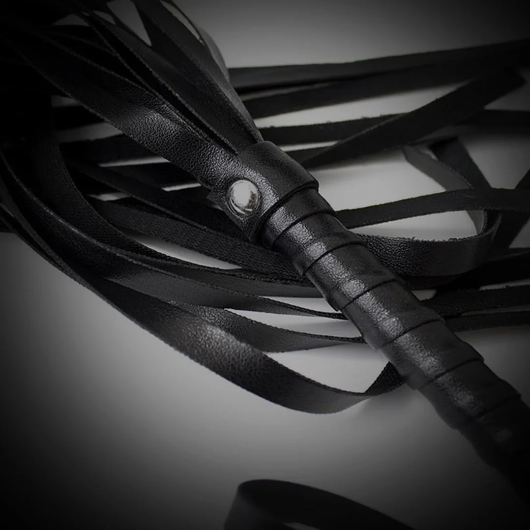 Fouet en Cuir avec Franges Cravache d'Entraînement Accessoire Équitation Sports Équestres Extérieur (Noir)