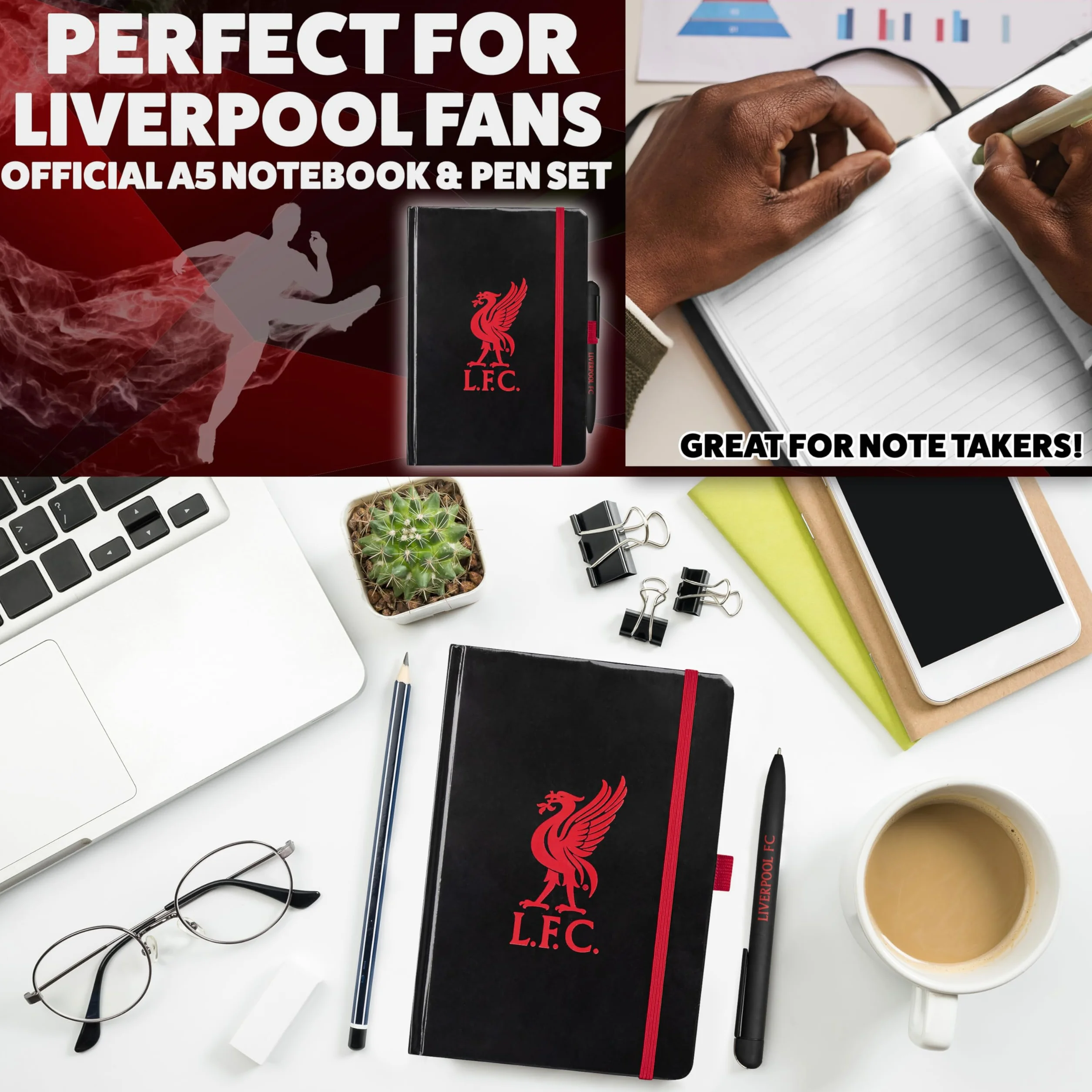 Liverpool F.C. Set Papeterie Carnet Notes Ligné Stylo Noir