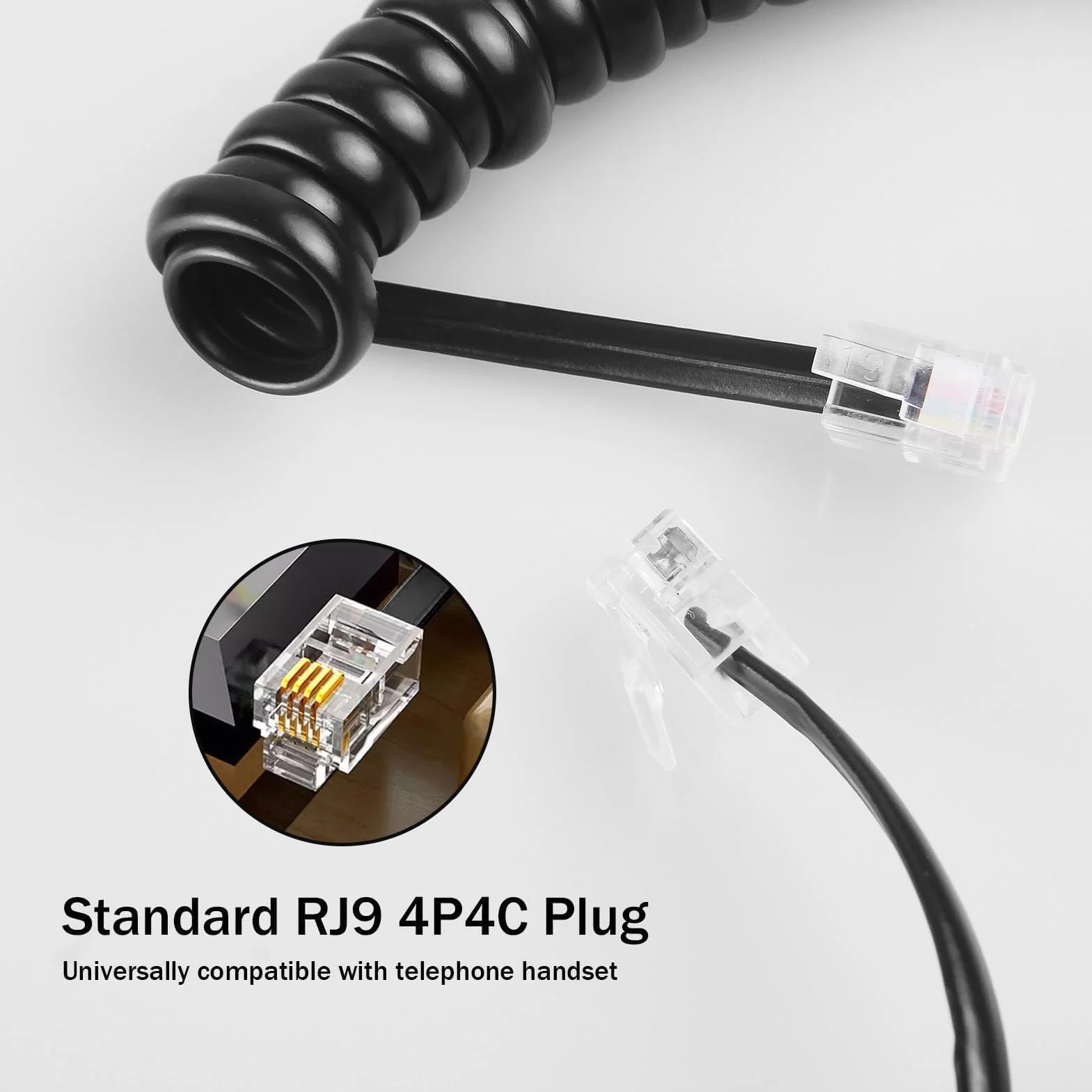 Lot de 2 Câbles Téléphoniques RJ9 RJ10 Torsadés Noirs, Cable Telephone Fixe1 à 3 Mètres, Câble pour Combiné de Téléphone Fixe, Cable Telephonique 4P4C, Câble de Connexion Téléphonique Torsadé Fixe