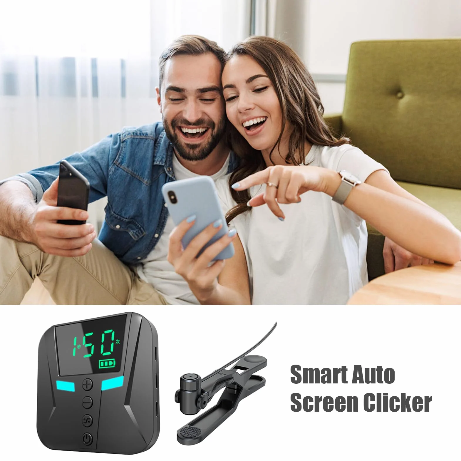 Appareil de tapotage d'écran : Clicker automatique intelligent, outil de vitesse rapide, gadget portable | Simulateur de doigt réglable pour jeux transmission en continu