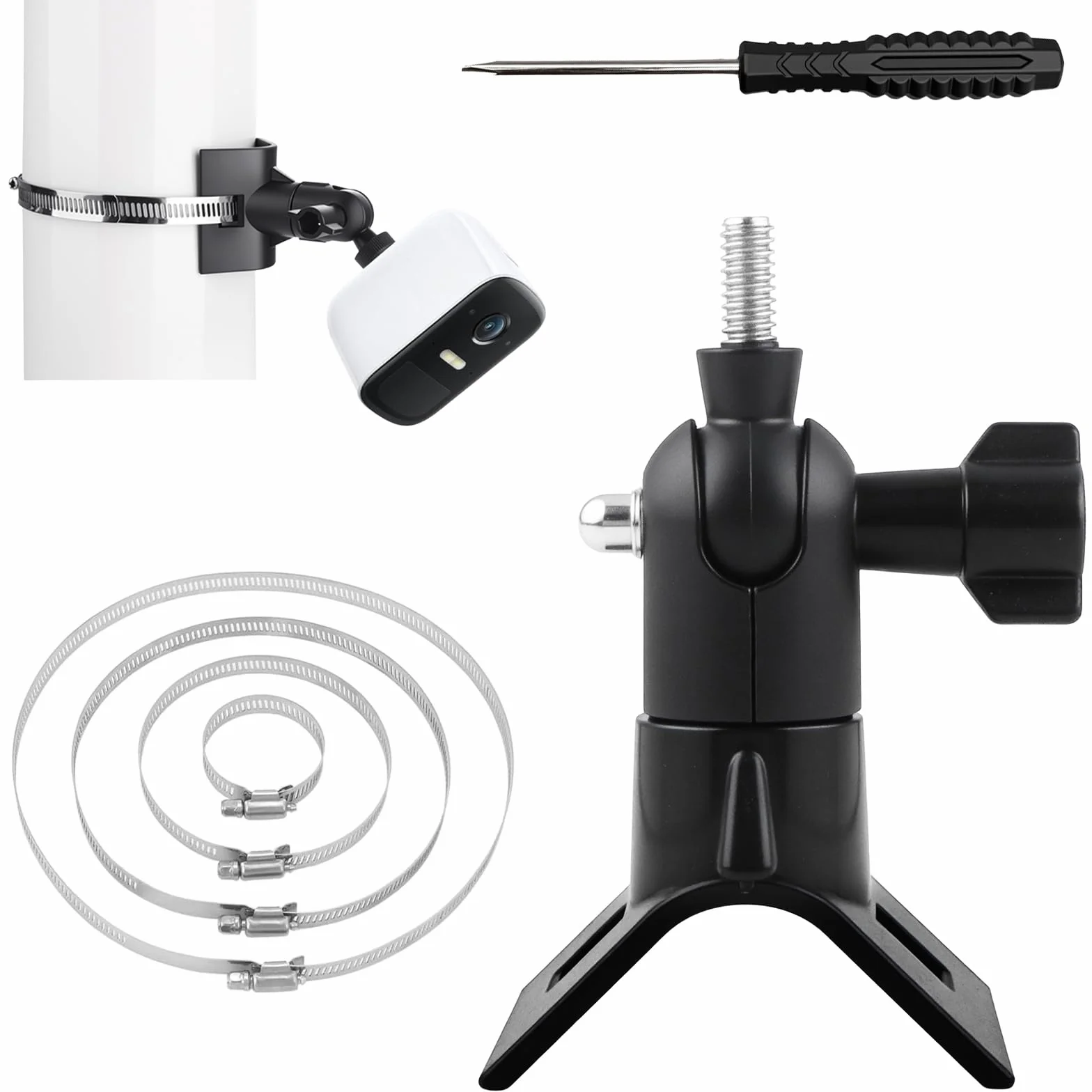 Support pour Eufycam 2 2C 2C Pro 3 3C 1 E Arlo Ultra 2 Pro 2 3 4 Reolink Aosu et autres avec Trou de Vis 1/4" Réglable Support avec 4 Boucles pour Caméra Eufy Montage sur Poteau Extérieur Noir