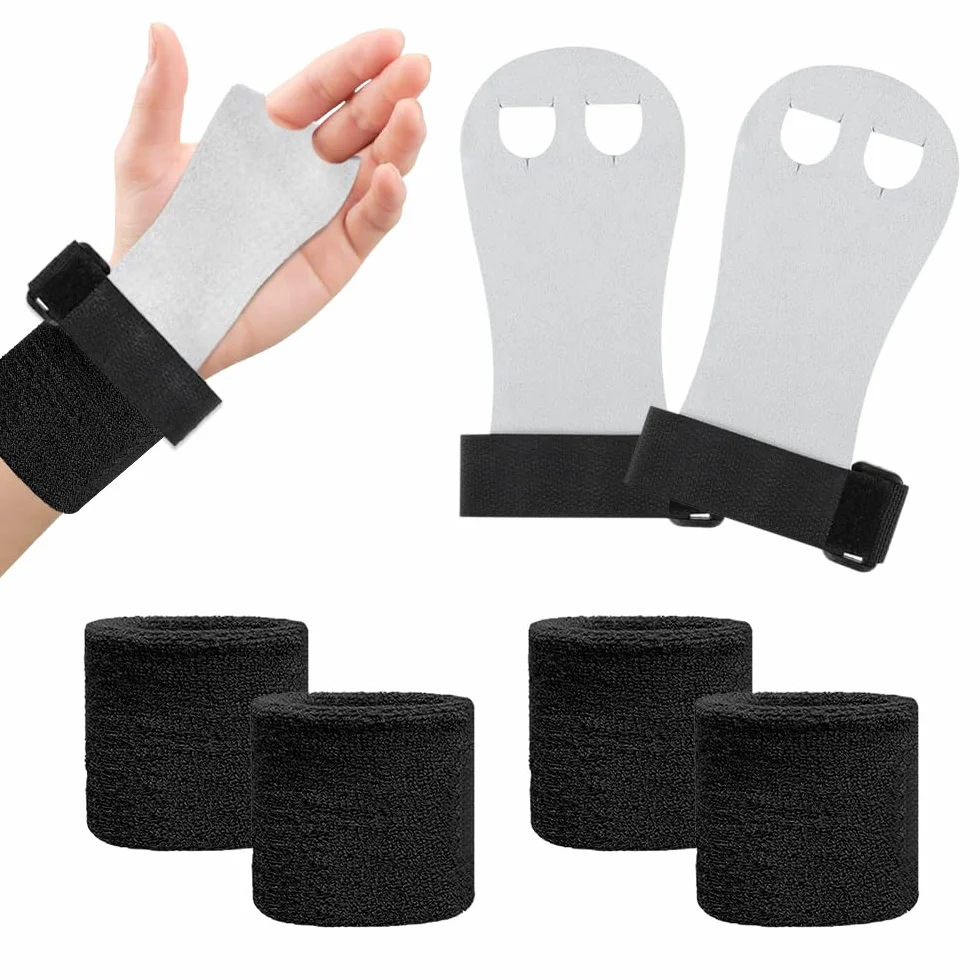 Manique Gants Gym Enfant Adulte Protection Paumes avec Bracelets de Sport 2 Paire Poignées Gymnastique Ouverts Crossfit Powerlifting