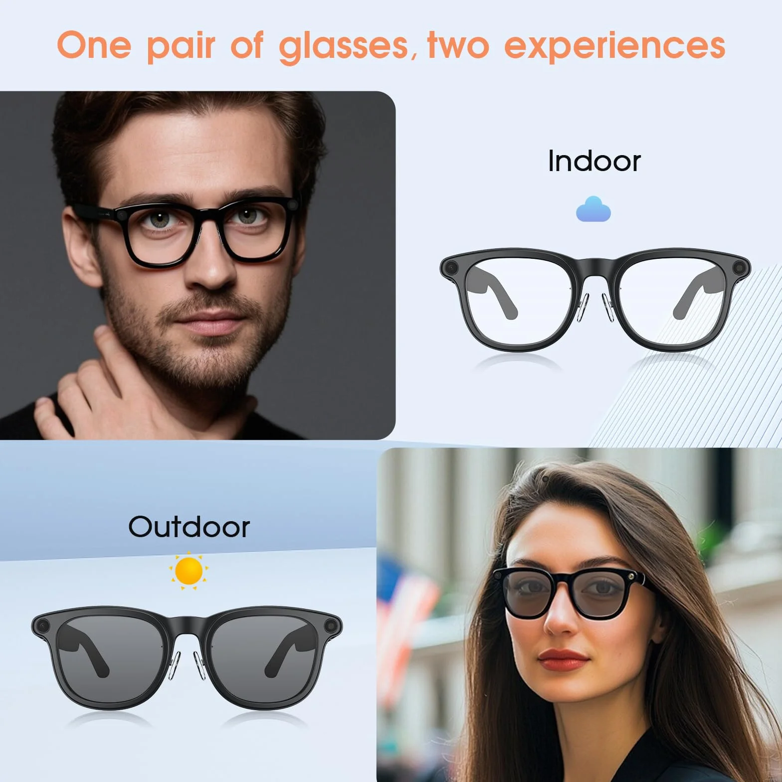 2026 AI Smart Glasses 4K Caméra HD 1200P Lunettes avec Enregistrement vidéo, Traduction simultanée/Identification d'objet GPT, lentilles photochromiques, avec étui de Charge 3600 mAh