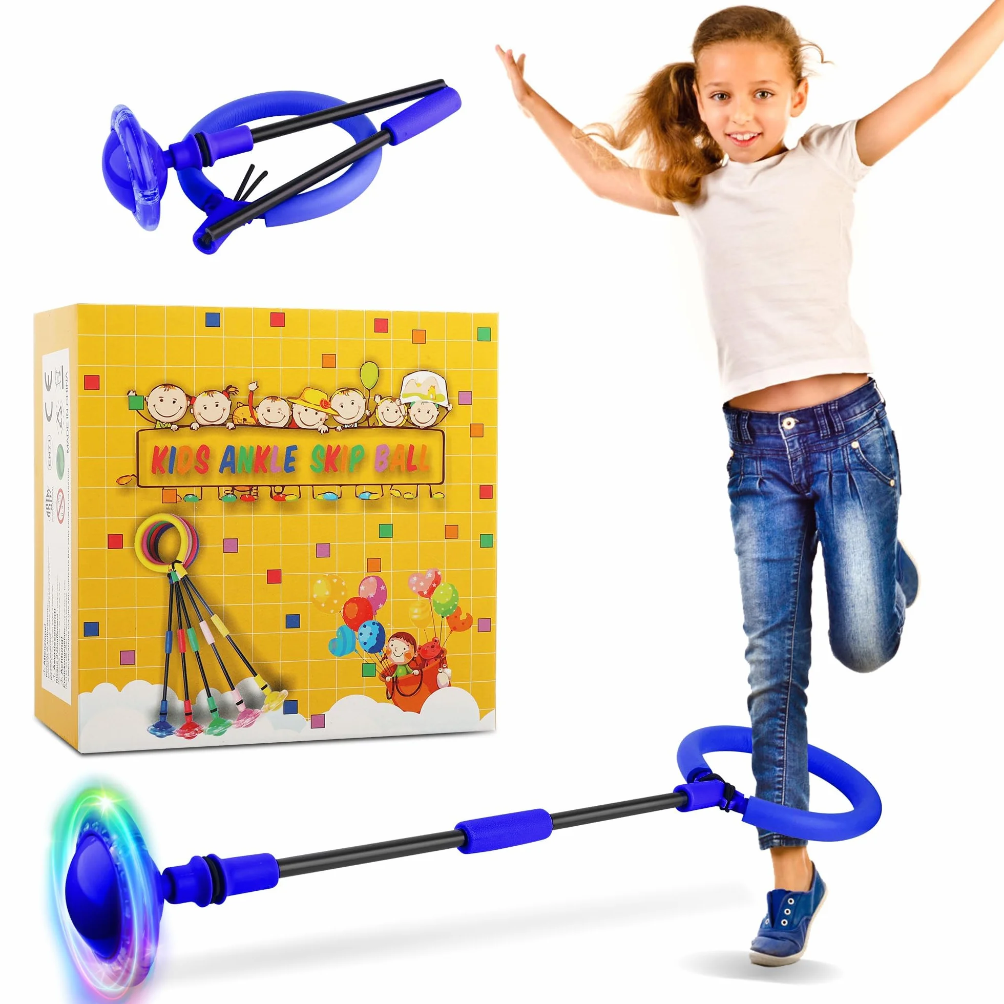 Boule de saut clignotante pliable pour enfants et adultes, jouet de sport de plein air bleu