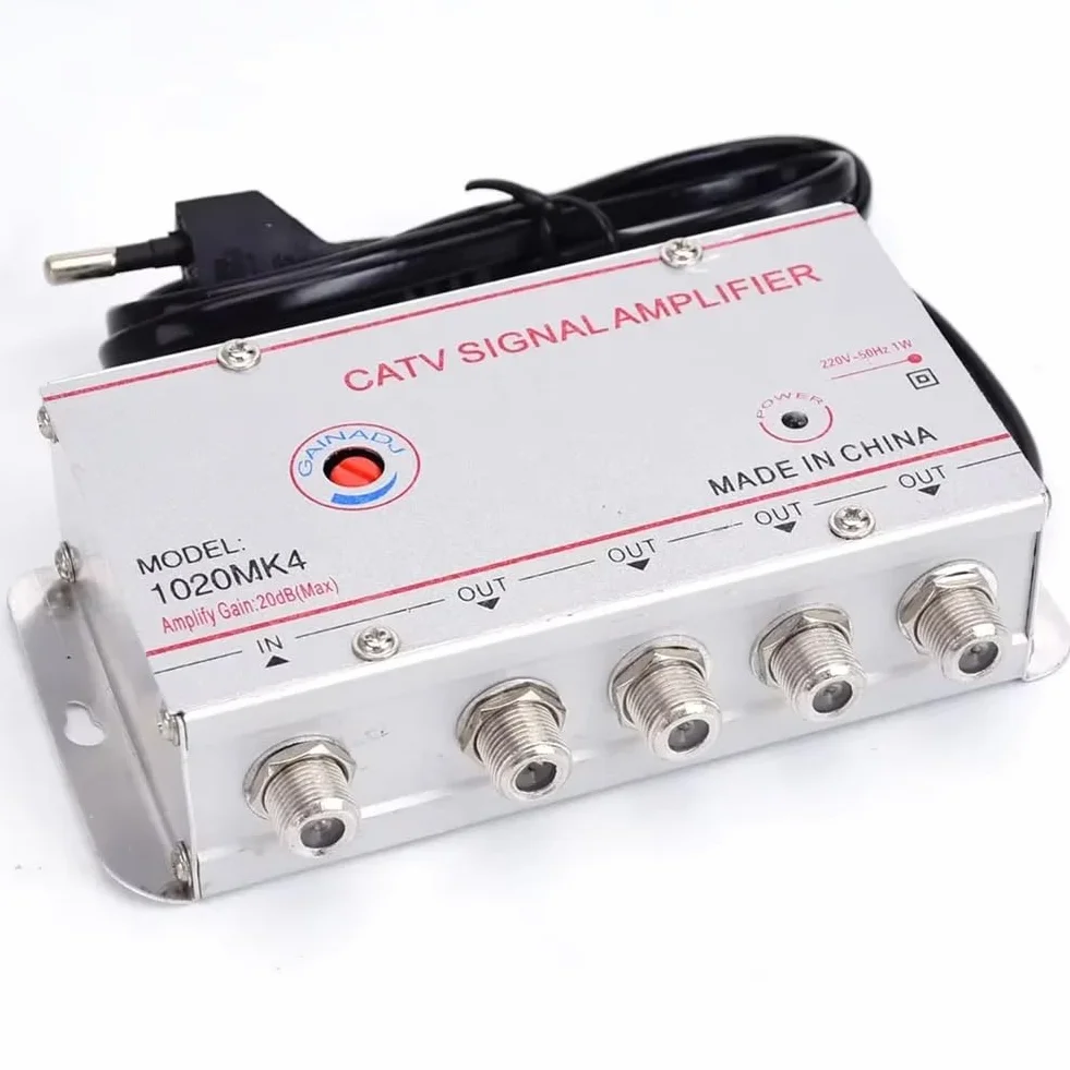 Amplificateur de Signal CATV 20dB Booster TV Numérique 45MHz-860MHz 1 Entrée 6 Sorties Prise EU