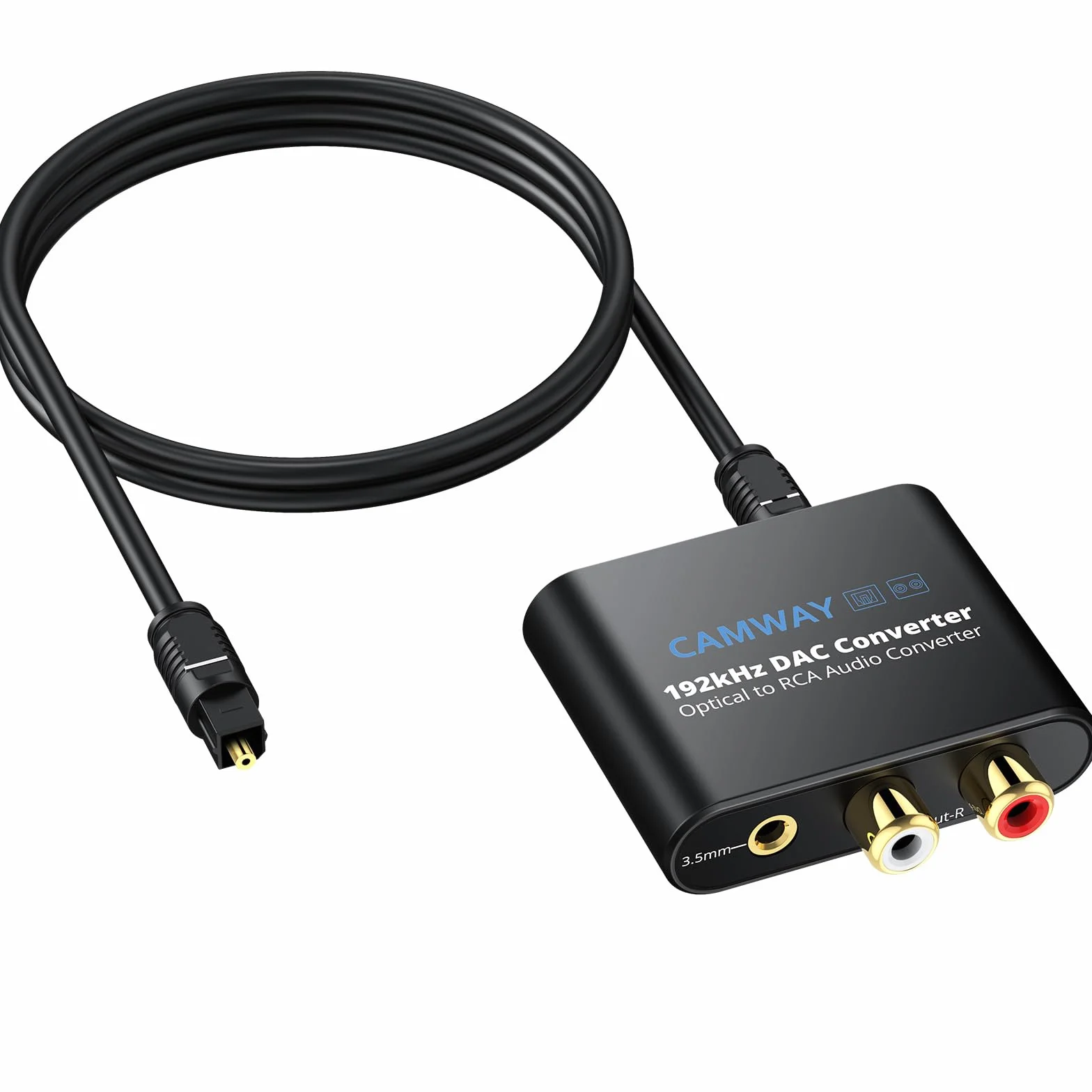 CAMWAY Convertisseur DAC 192kHz SPDIF vers RCA Optique Toslink vers 3.5mm Audio Numérique Analogique
