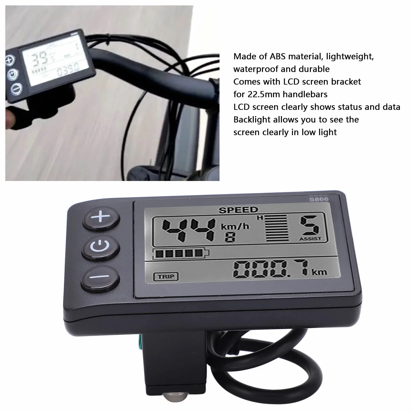 VBESTLIFE Affichage LCD Vélo Électrique Panneau Commande Grand Écran 24V 36V 48V Compteur Vitesse Multifonctionnel Étanche