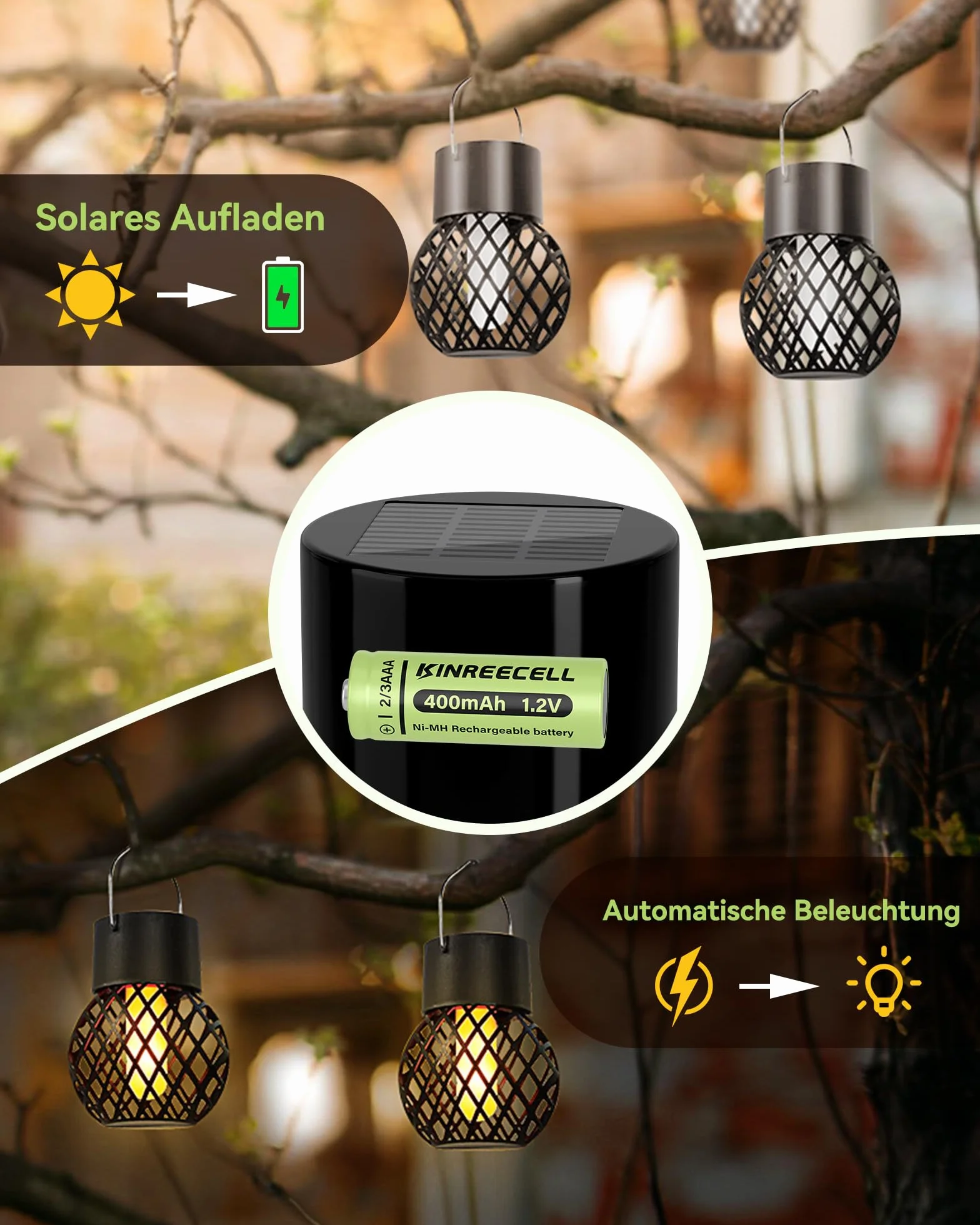 Batterie 2/3AAA 400mAh NI-MH 1,2V Haute Capacité Faible Auto-Décharge pour Éclairage Solaire Extérieur Pack de 4