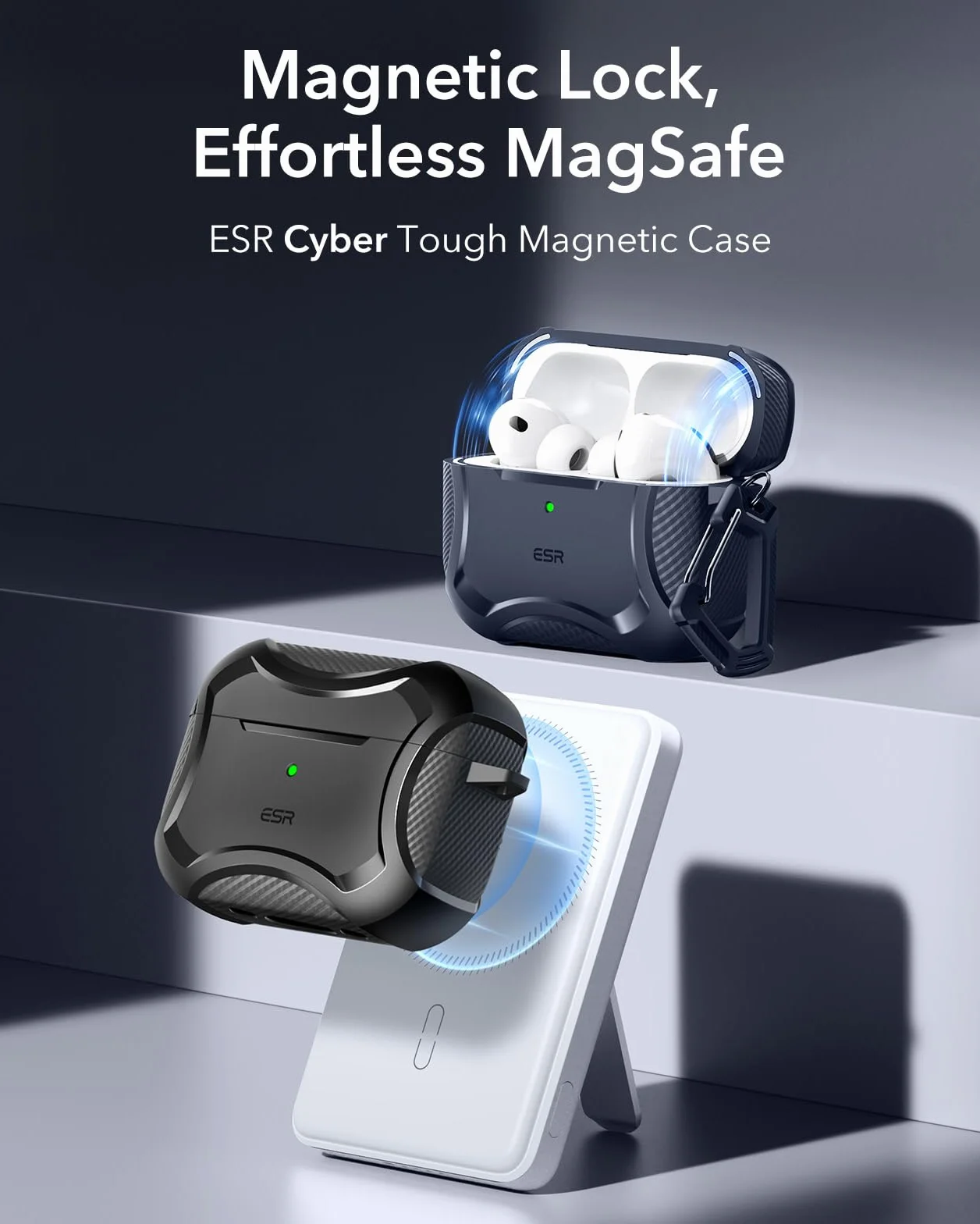 ESR Coque AirPods Pro 3 (2025) Compatible MagSafe Couvercle Magnétique Protection Antichute Série Cyber Noir