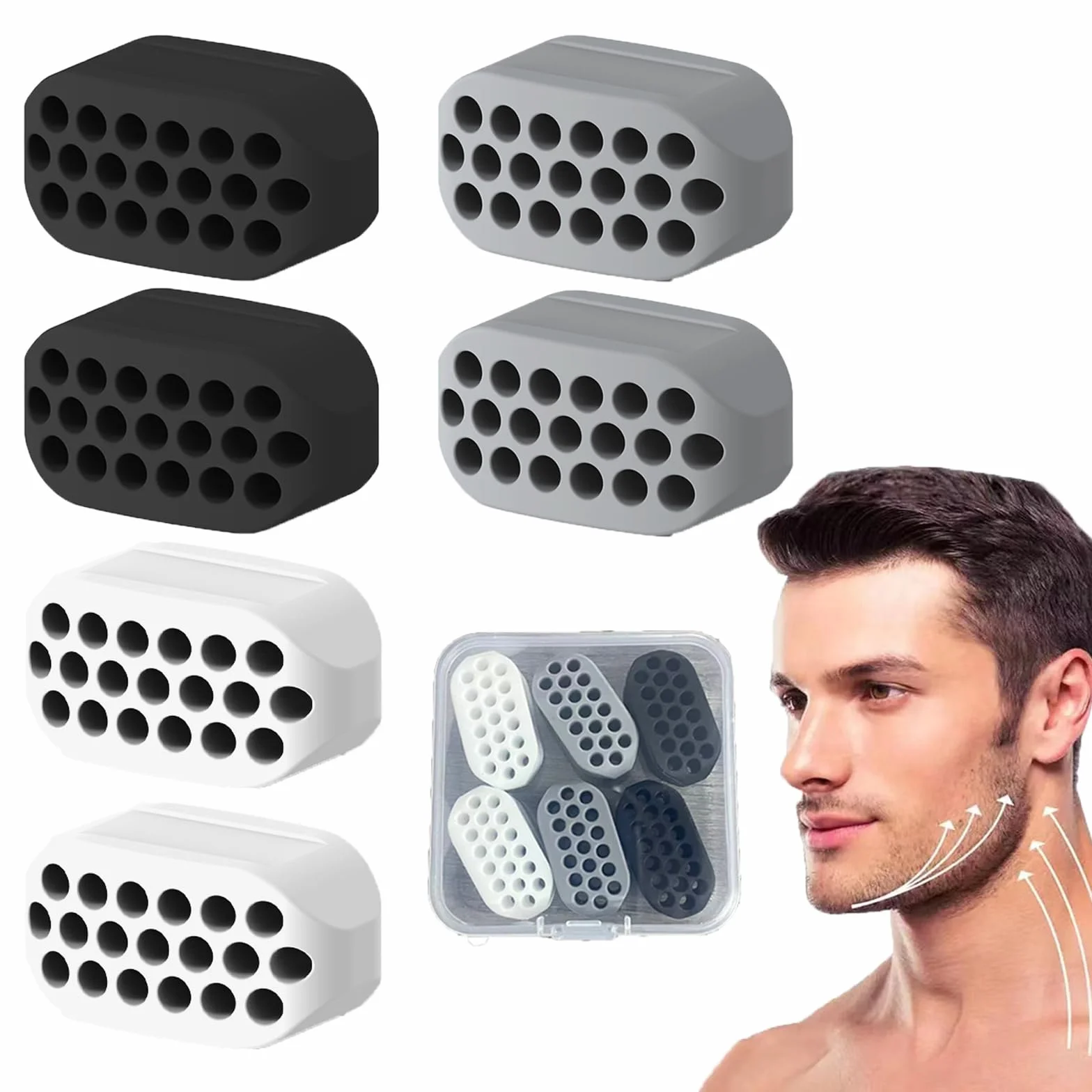 Jaw Trainer Silicone Gomme Musculation Machoire 6 Pièces Hommes Femmes