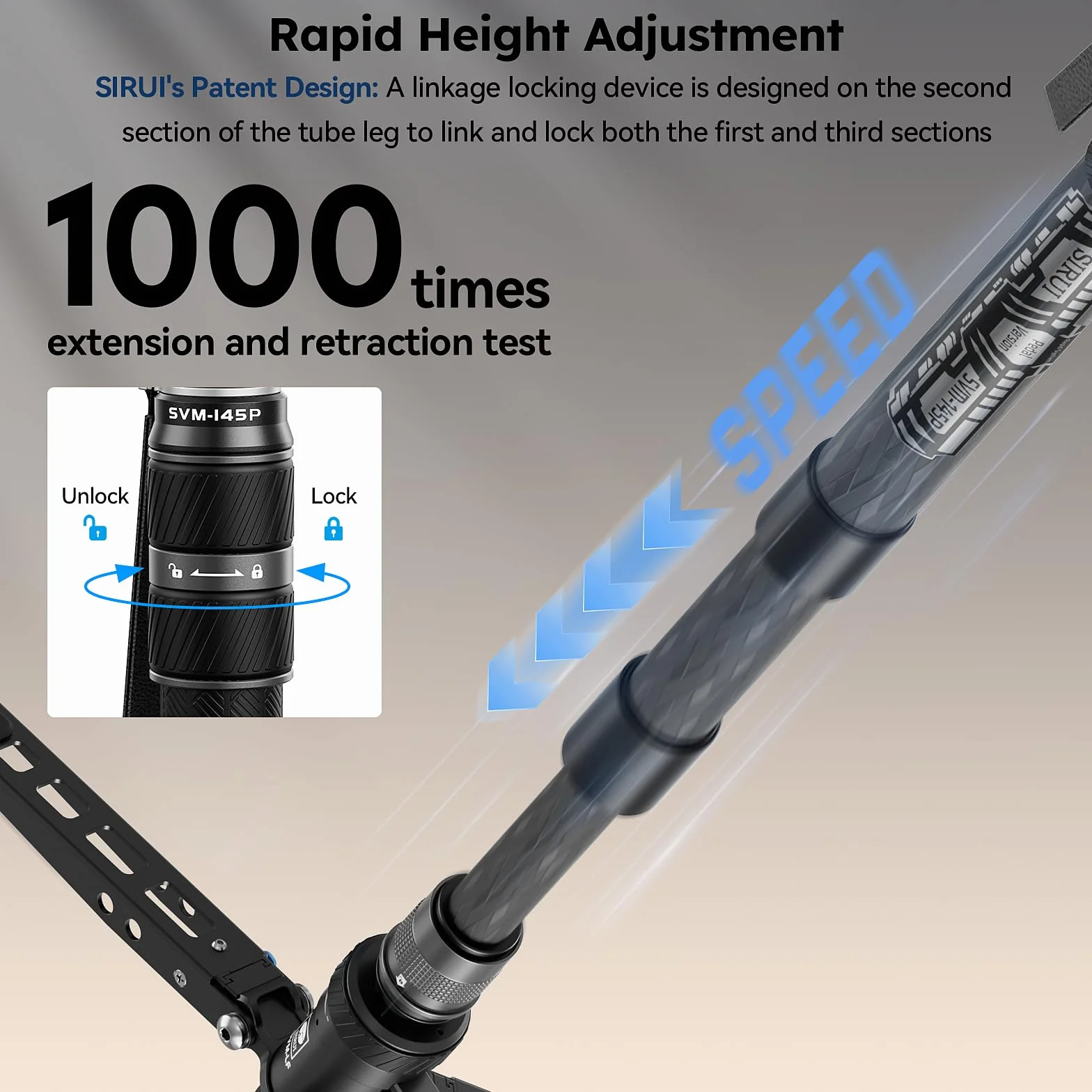 SIRUI Monopode SVM-145P Rapid System en Fibre de Carbone avec pédale, Monopode de 145 cm, réglage Rapide par vis de Serrage, Compact et ne pesant Que 1,52 kg, Charge maximale de 10 kg