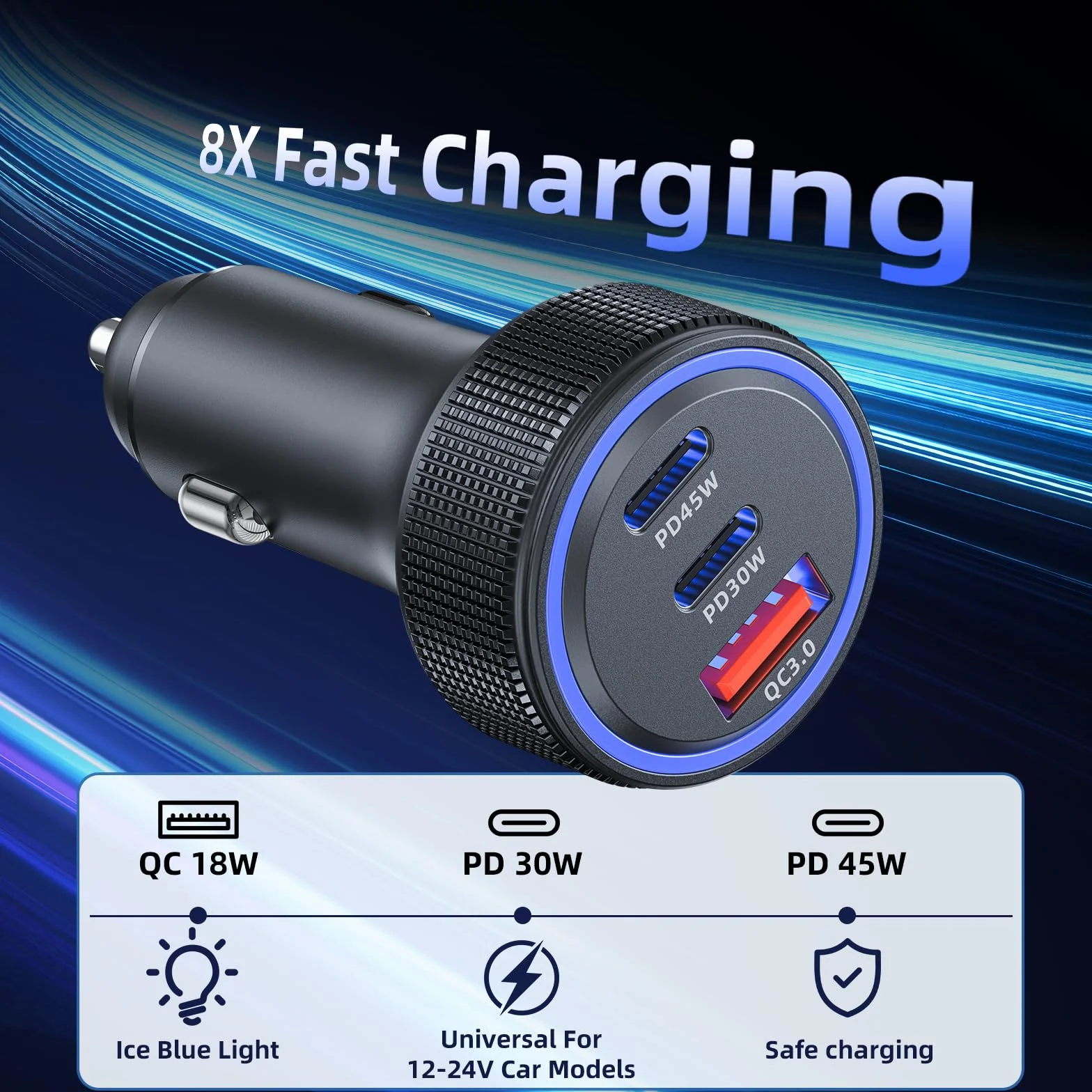 Chargeur Allume Cigare USB C 3 Ports 93W PD QC 3.0 Chargeur Voiture Charge Rapide Prise Allume Cigare 12V,pour iPhone iPad Samsung Huawei Xiaomi Tabletetc