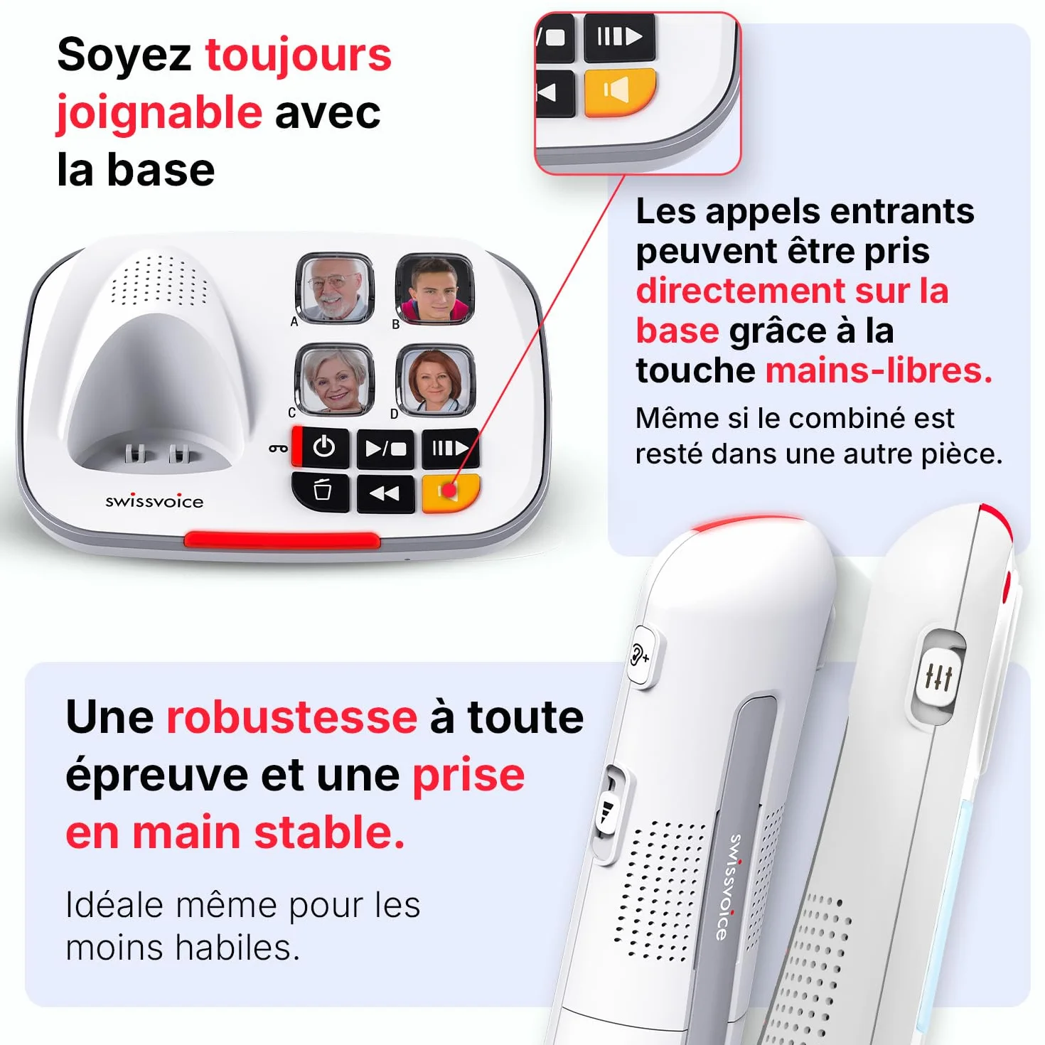 SWISSVOICE Xtra 2355 Téléphone Fixe Sans Fil DECT Larges Touches Répondeur Blanc