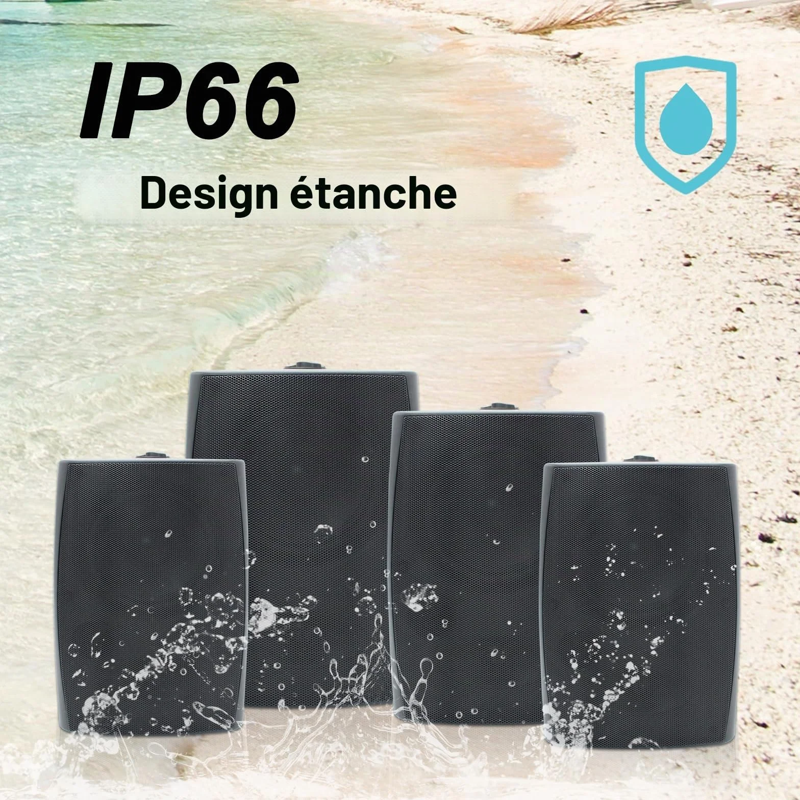 Herdio 6,5 Pouces 800 W Haut-parleurs Bluetooth d'extérieur, filaires étanches avec amplificateur Multifonctionnel, Haut-parleurs muraux pour terrasse, Piscine, Jardin (Noir)