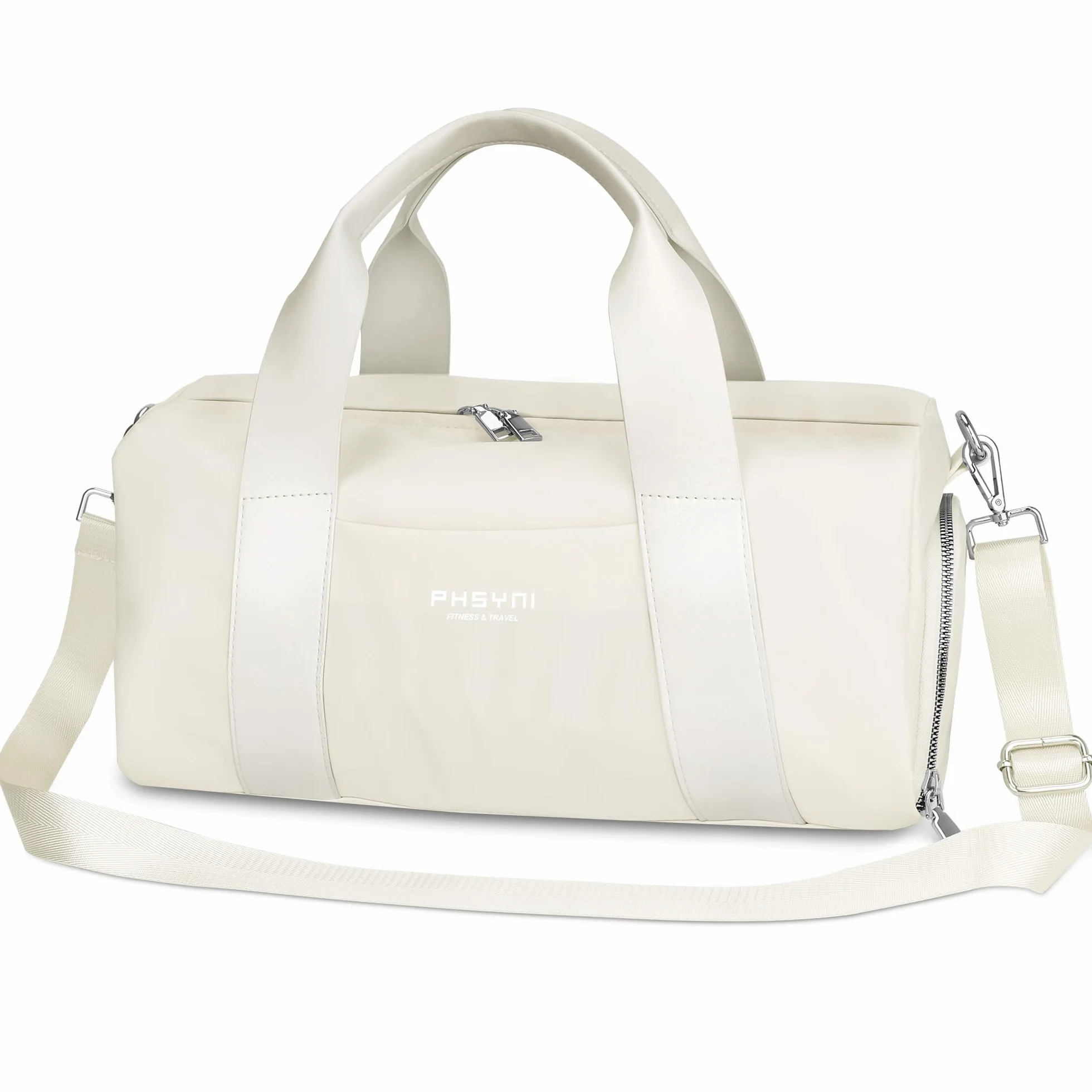 Sac de Sport et Voyage 16 Pouces avec Compartiment Chaussures Poche Imperméable Femmes Enfants Beige 40x19x20 cm 15L