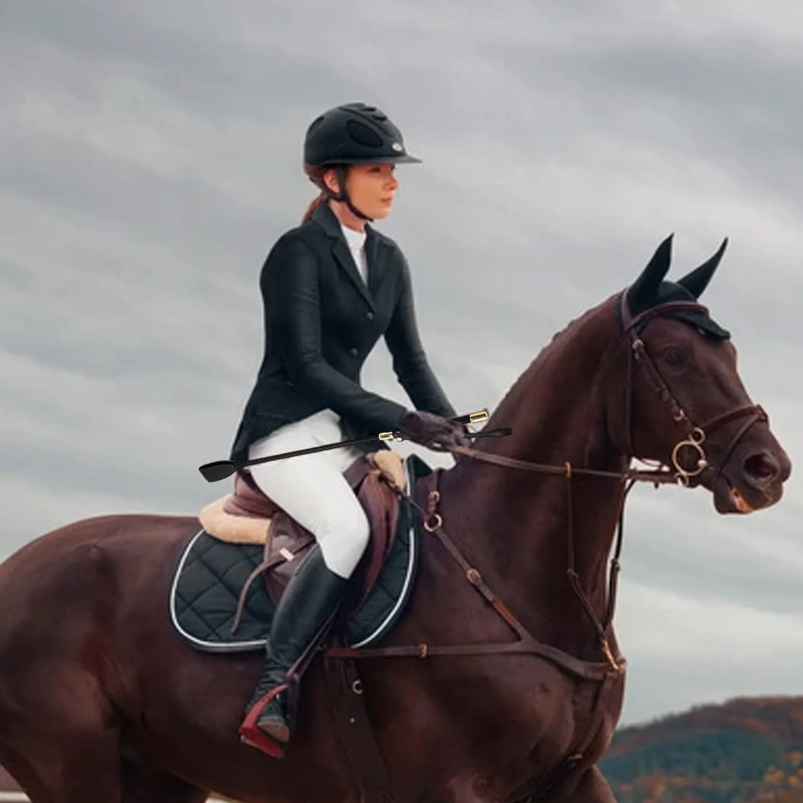 Cravache en cuir véritable pour cheval, fouet anglais PU pour sports équestres