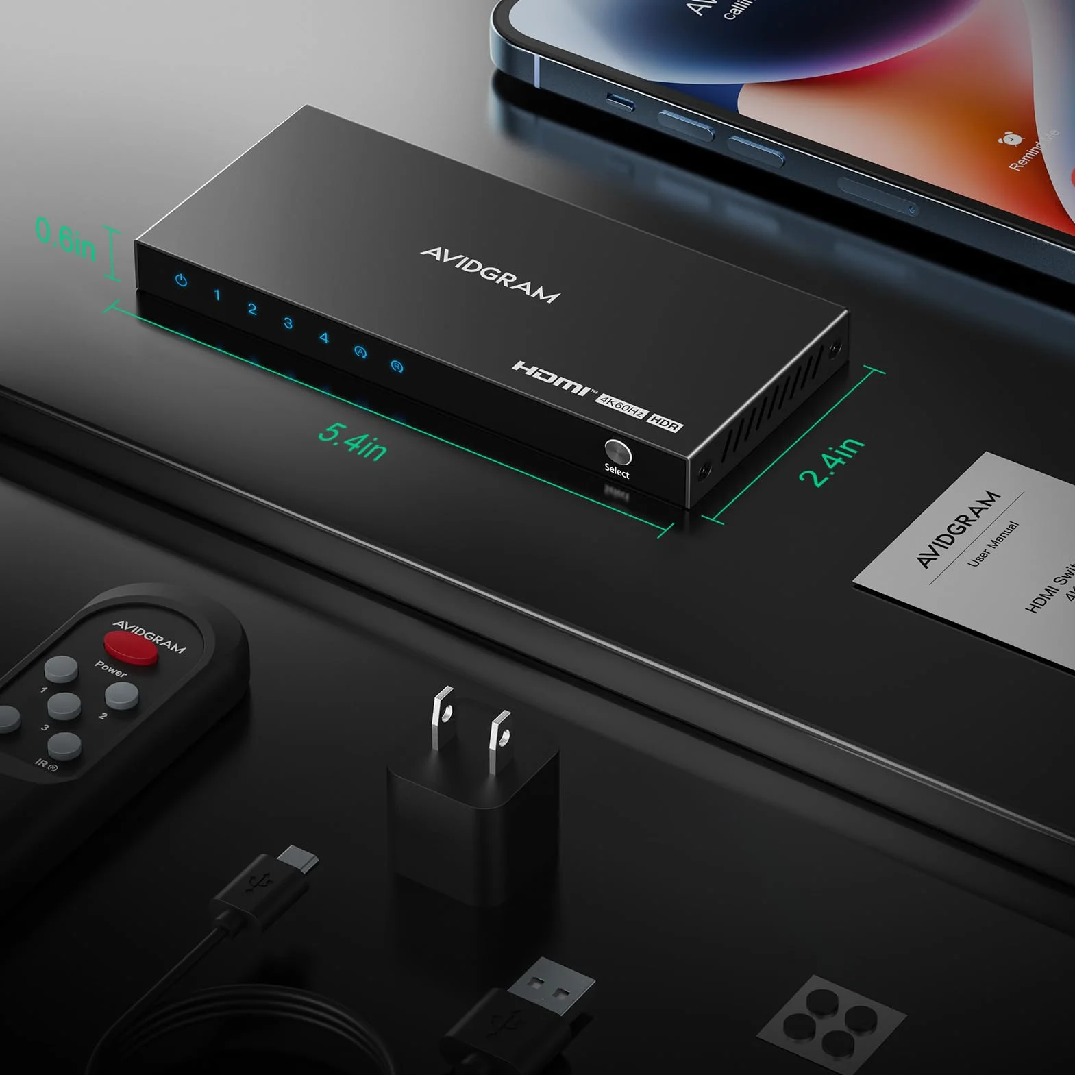 AVIDGRAM HDMI Switch 4K 60Hz HDMI 2.0 4 in 1 Out Selector Box with IR Remote HDCP 2.2 HDR10 3D 18Gbps