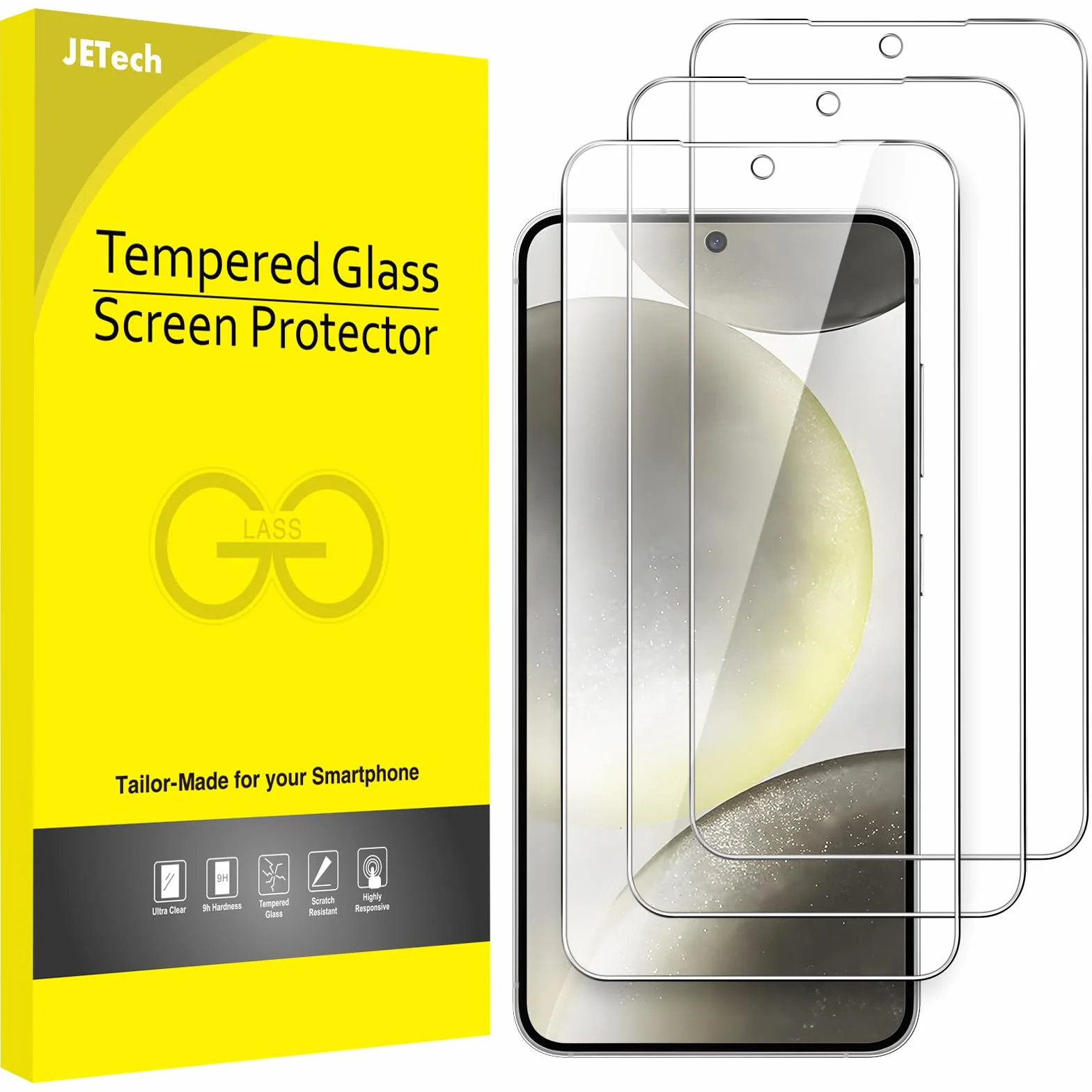 JETech Protection D'écran pour Samsung Galaxy S24 5G 6,2 Pouces, Film en Verre Trempé, Compatible Empreinte Digitale ID, HD Transparent, Lot de 3