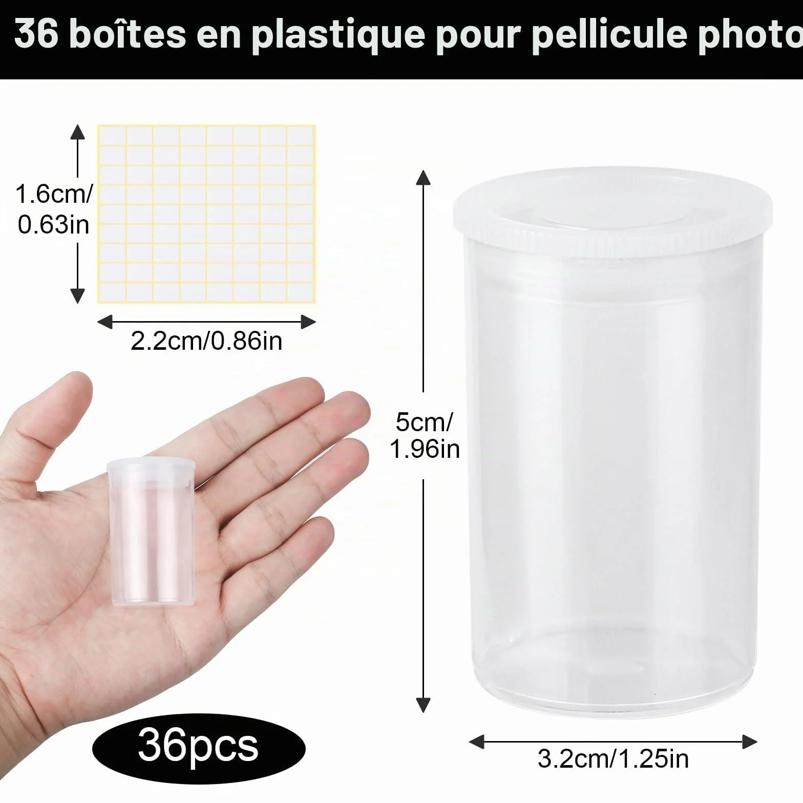 36 PCS Boîtes de Film pour Activités Scientifiques Boîtes de Pellicule Photo avec Couvercle 32mm boites Pellicule Photo pour le Stockage, les Petites Pièces de Film Bidon (transparence)