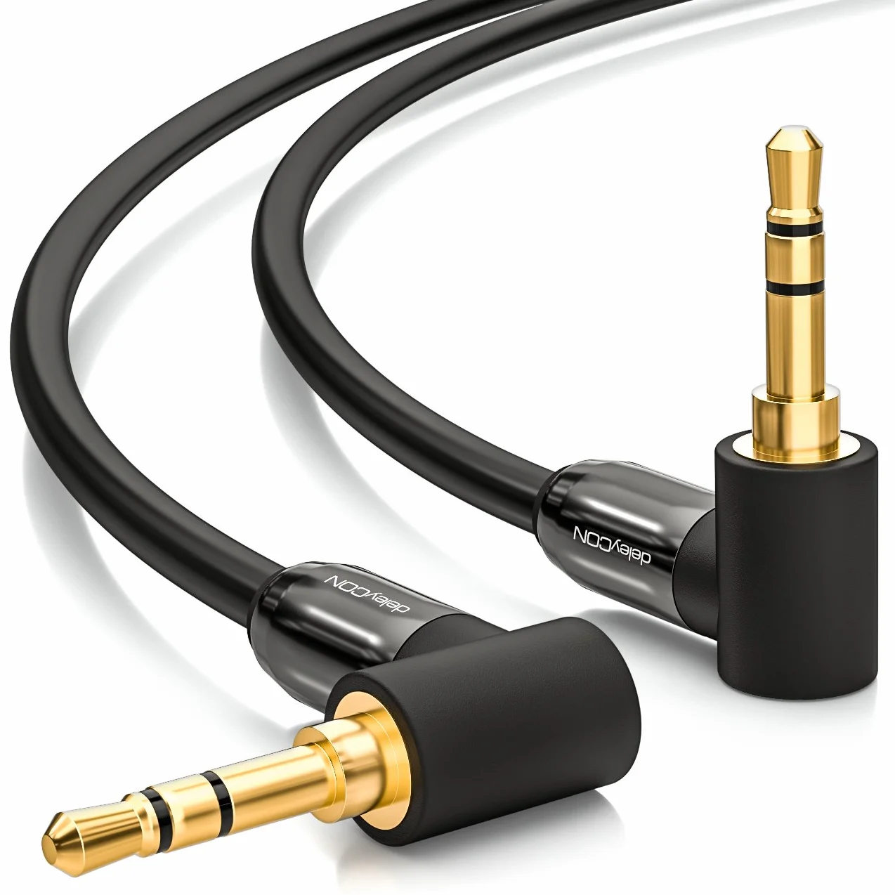 deleyCON 1m Câble Jack 3,5 mm - Câble Audio Stéréo - Fiche Jack Coudée à 90° - pour PC, Ordinateur Portable, Smartphone, Tablette, Récepteur Hi-Fi - Noir