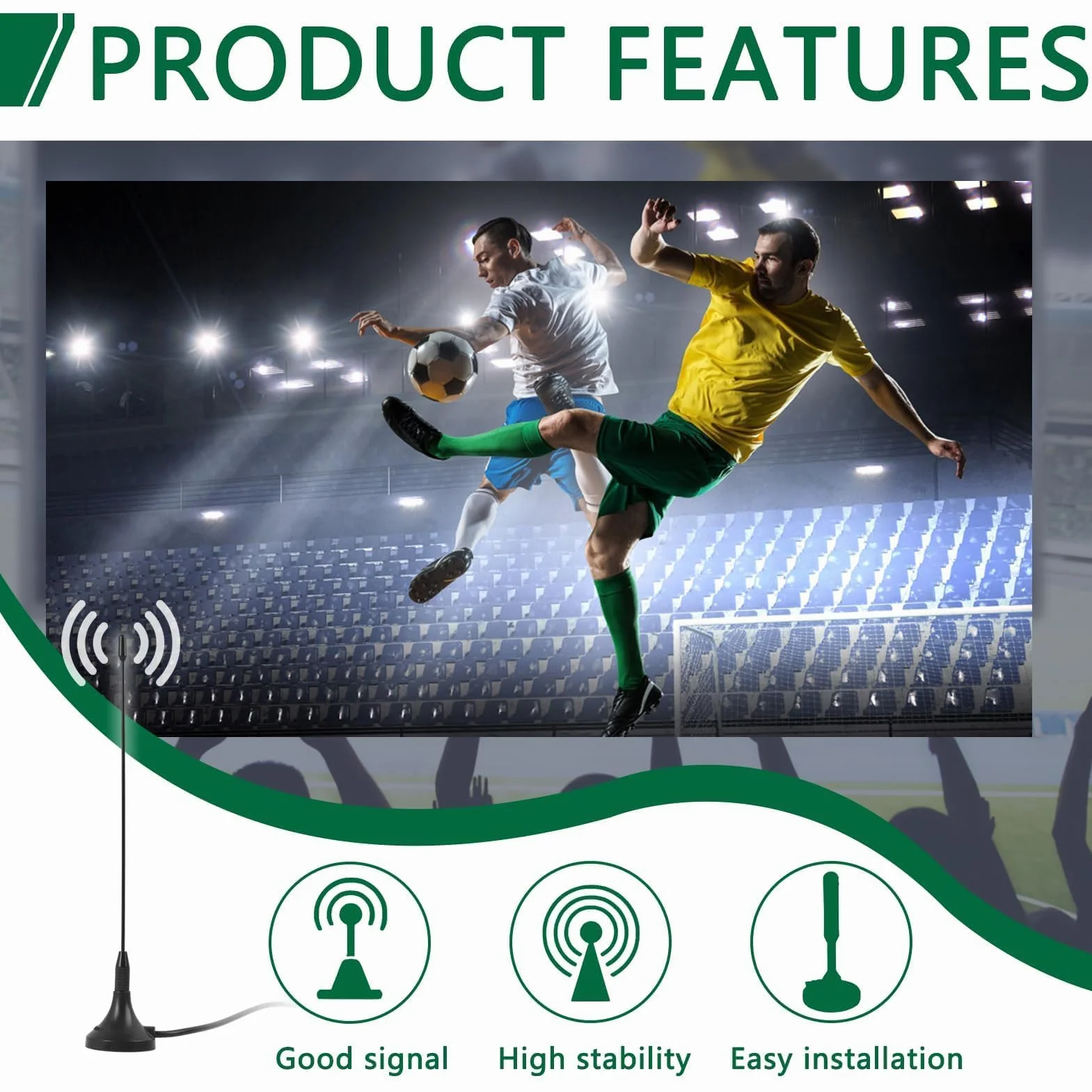 Antenne TV Intérieure TNT HD DTA180 - Antenne Puissante, Compacte et Portable avec Base Magnétique, pour Réception Télévisuelle en France et Belgique, pour Maison, Camping-Car, Caravane - Noir