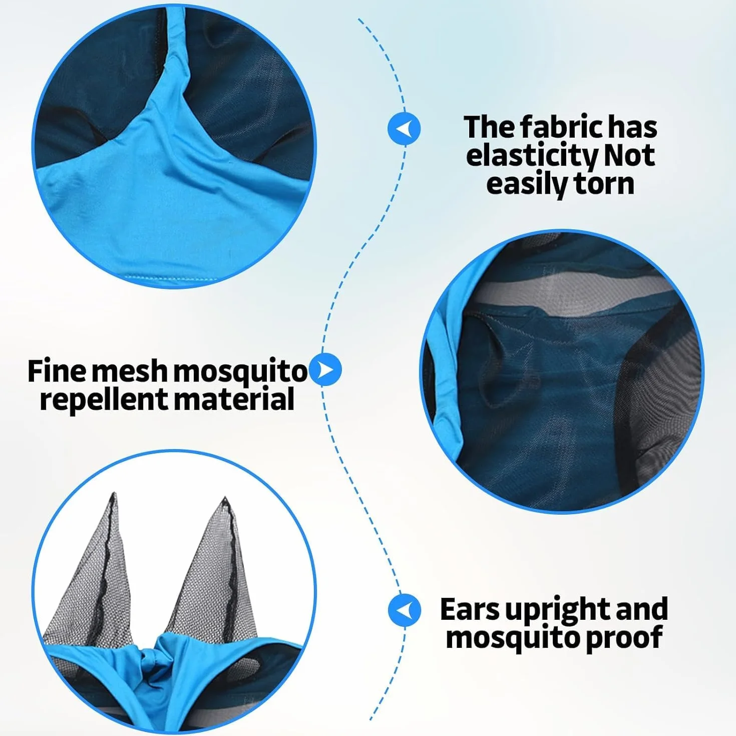 Masque Anti-Mouches Bleu avec Oreilles pour Cheval - Maille Respirante UV Protection