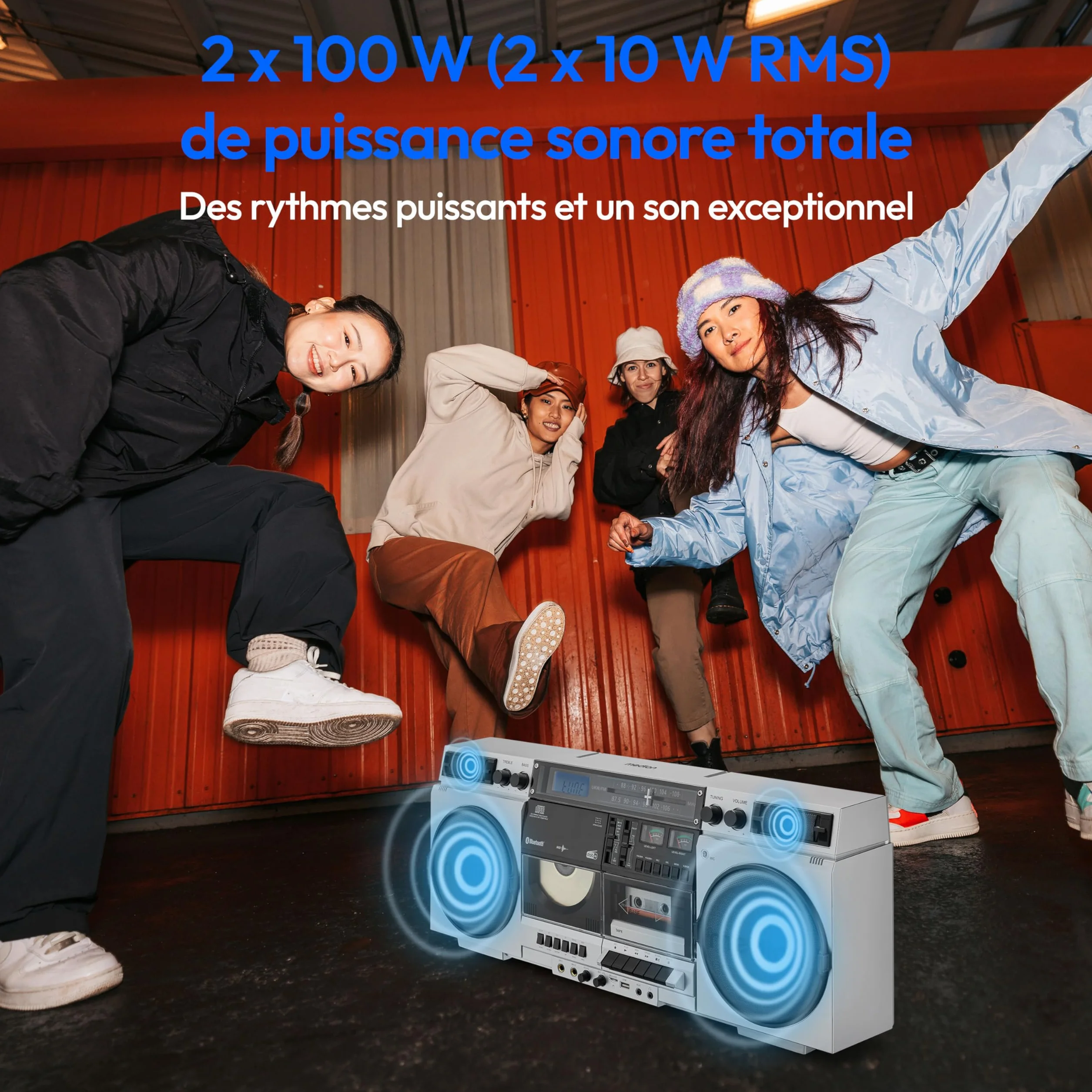 MEDION P66538 Enregistreur à cassettes Ghettoblaster rétro lecteur CD USB SD radio DAB+ Bluetooth platine cassette