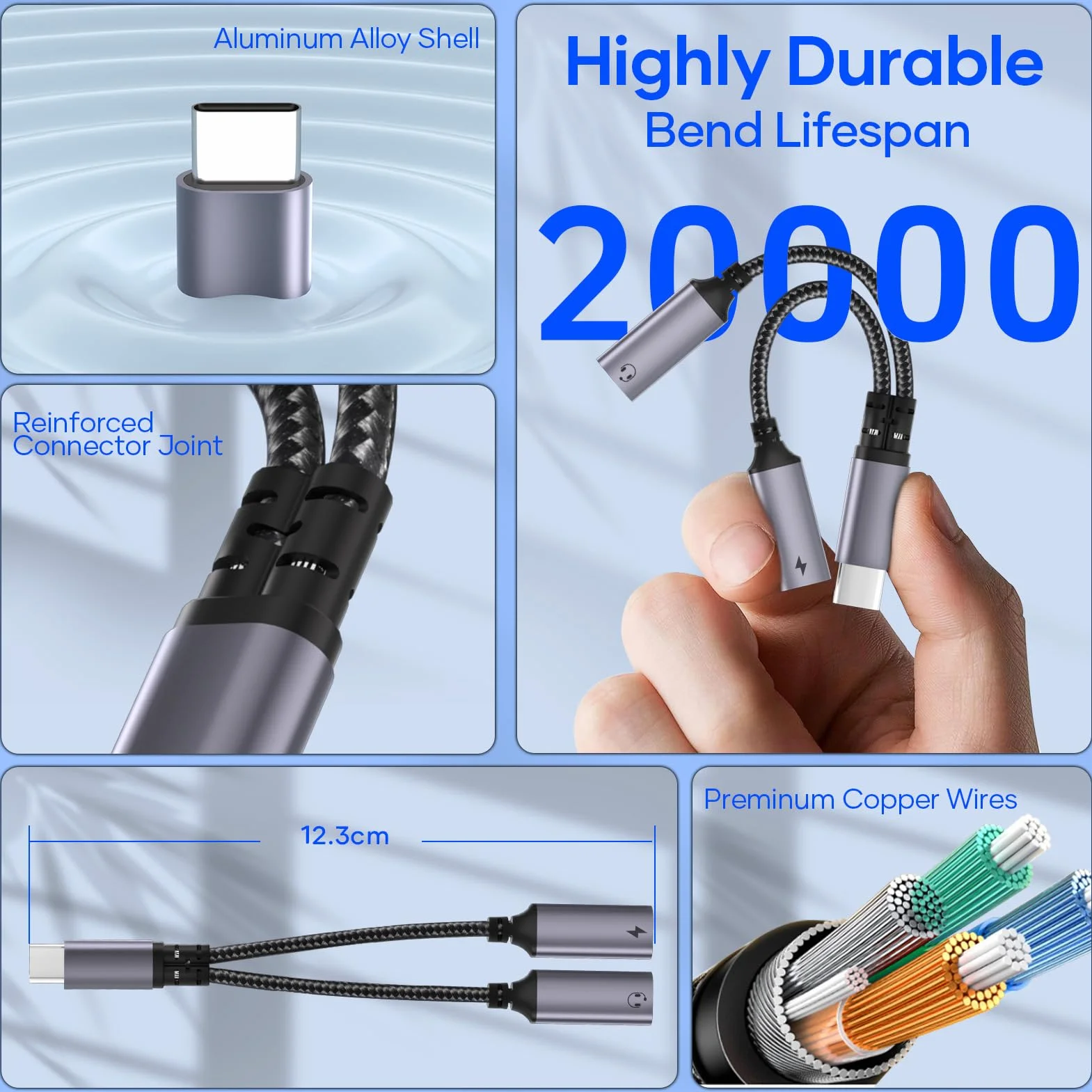 Répartiteur Double USB C 2 en 1 Adaptateur USB-C Audio et Charge pour iPhone 16 15 Pro Max iPad Samsung S25 S24 S23, Gris
