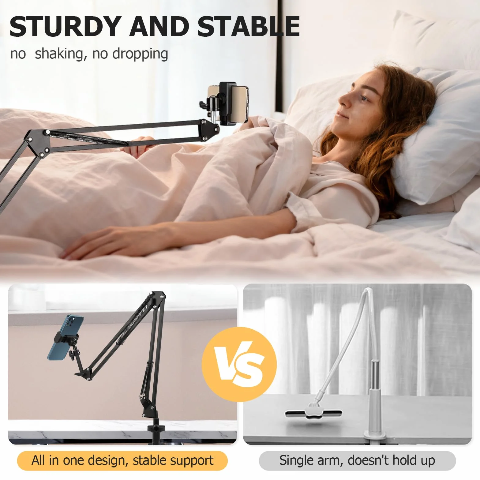 Support Telephone Lit, Support de Téléphone Portable avec Bras Articulé et Clip de Câble Porte de Téléphone Portable Flexible Bureau Bras Articulé Flexible pour Smartphone de 4 à 7 Pouce