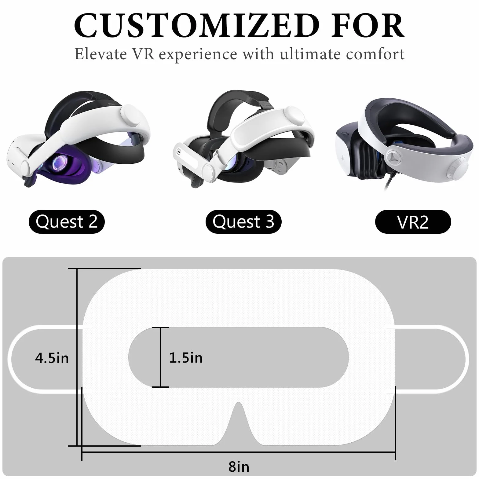 Geekria Lot de 100 Masques VR jetables compatibles Meta Quest 3, Quest 2, Quest Pro, PSVR 2, PICO 3, PICO 4, Protection des Yeux VR Blanc