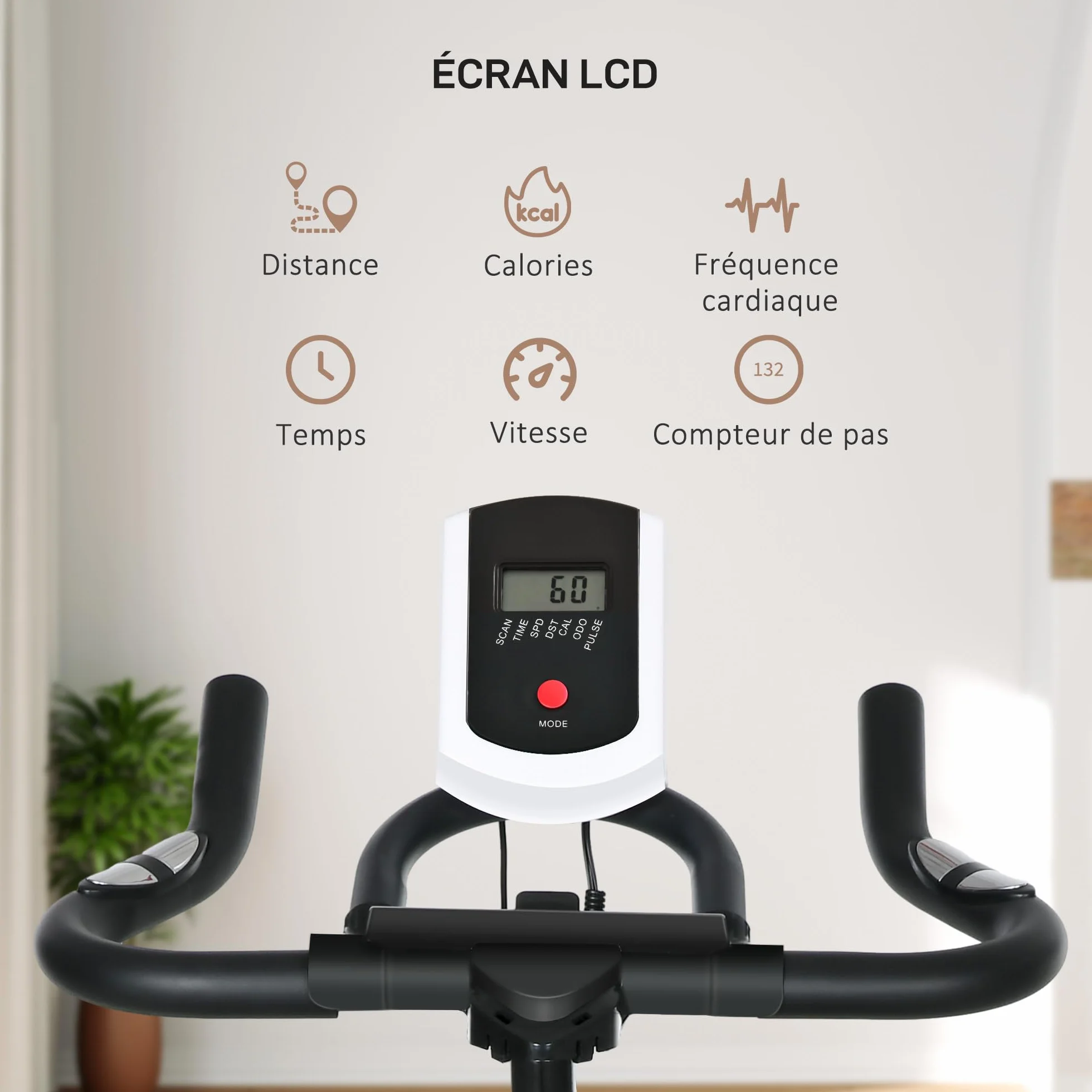 HOMCOM Vélo d'Appartement avec Écran LCD, Résistance Réglable, Charge 120 kg, Noir et Orange