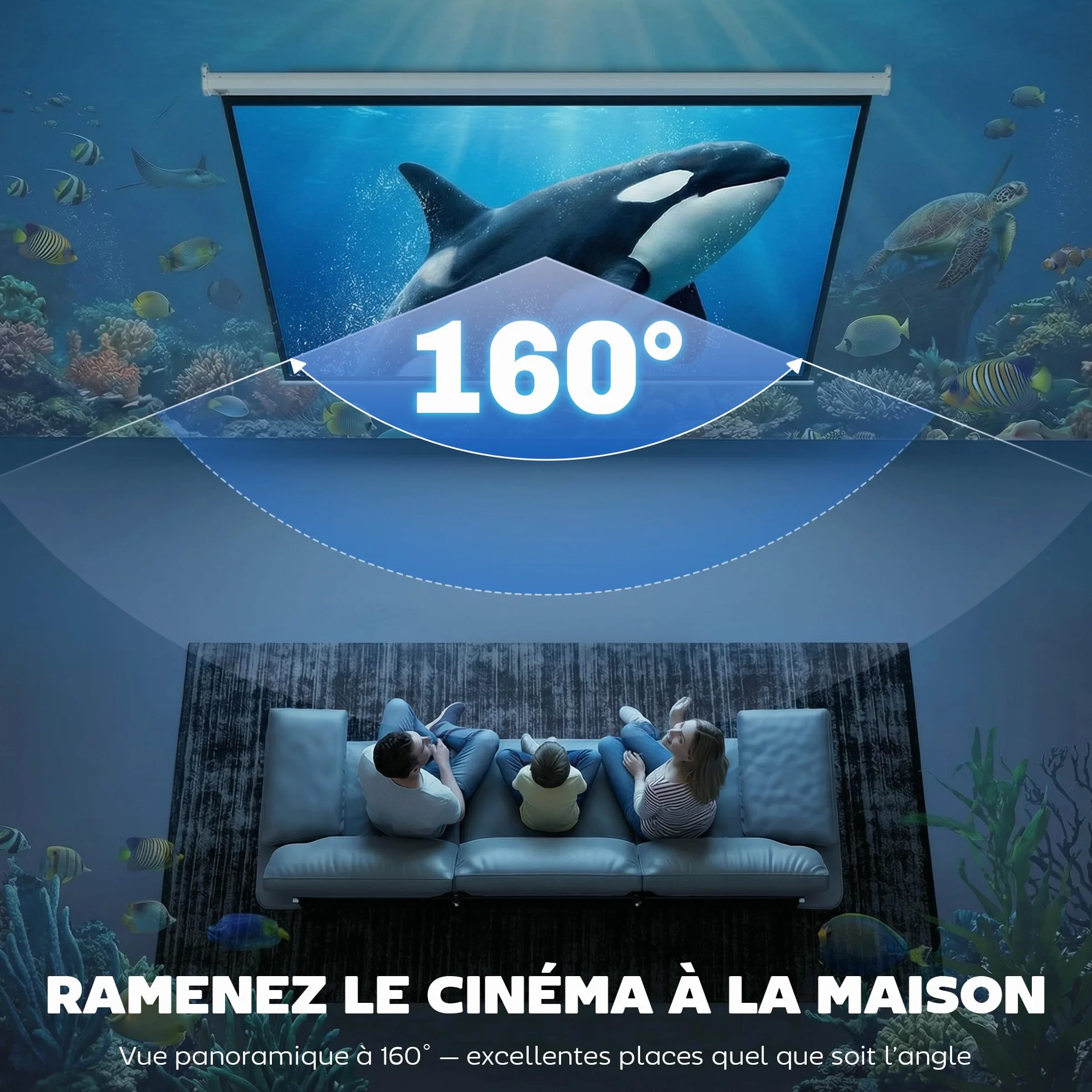 HOMCOM Écran Vidéoprojecteur 84 Pouces 4:3 4K HD Motorisé Électrique Montage Mural Plafond