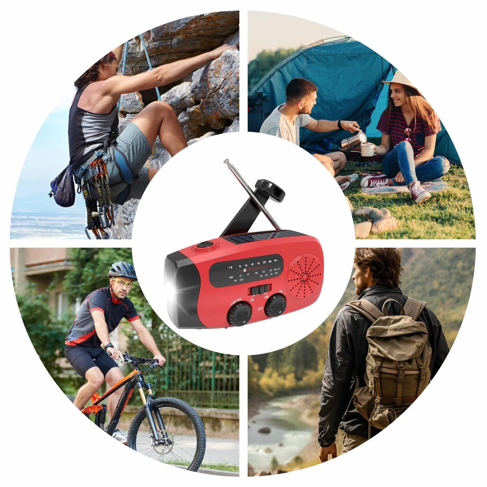 Radio Portable AM FM avec Chargeur Solaire Manivelle USB Lecteur MP3 pour Camping Randonnée