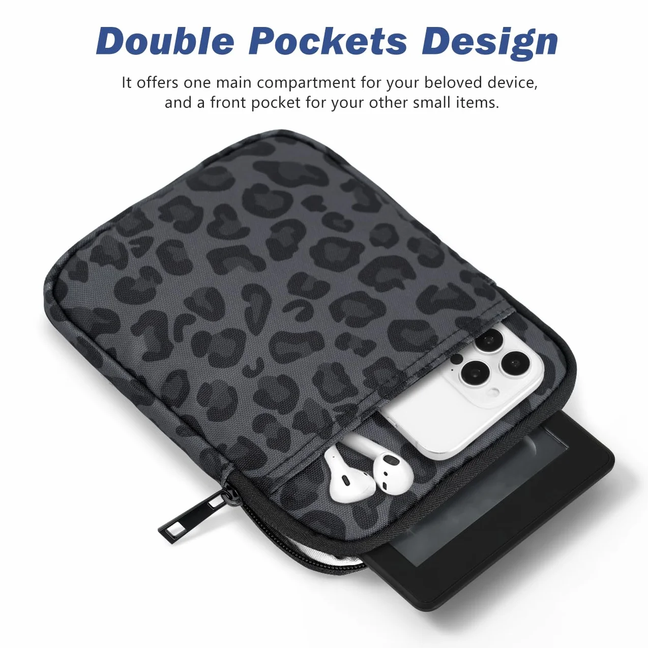 Dadanism 6-7 Pouces Housse Protectrice Pochette Nylon pour 7" Kindle Paperwhite et Kindle Colorsoft Signature Edition, 6" K-indle 11e Gén, Sac de Transport pour K-indle Oasis E-Reader, Noir Léopard