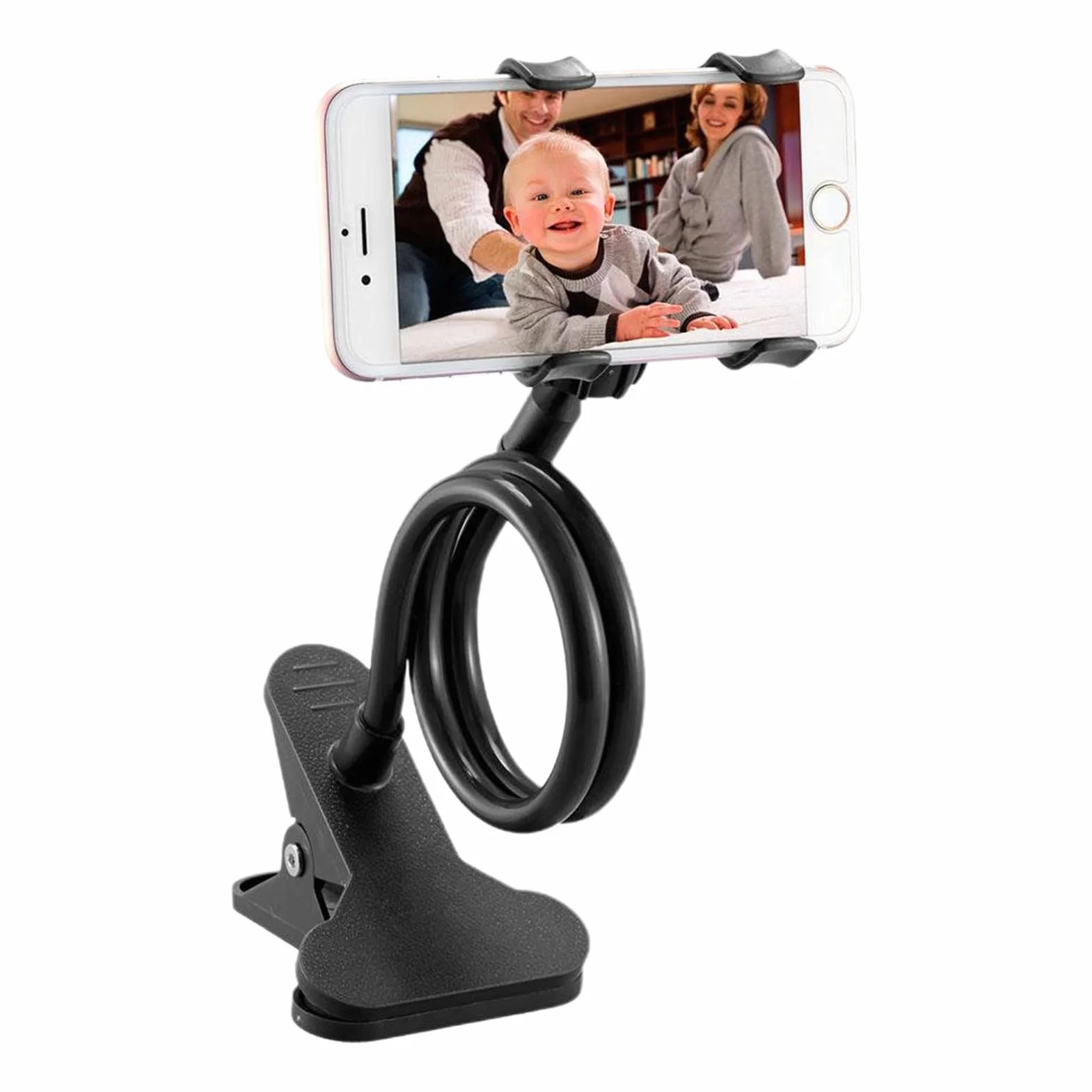 Générique Support Téléphone à Col de Cygne - Bras Long Réglable avec Support pour Tête de Lit ou Chevet,Pince Multifonction pour Smartphones - Fixation Stable Gym, Chambre, Cuisine