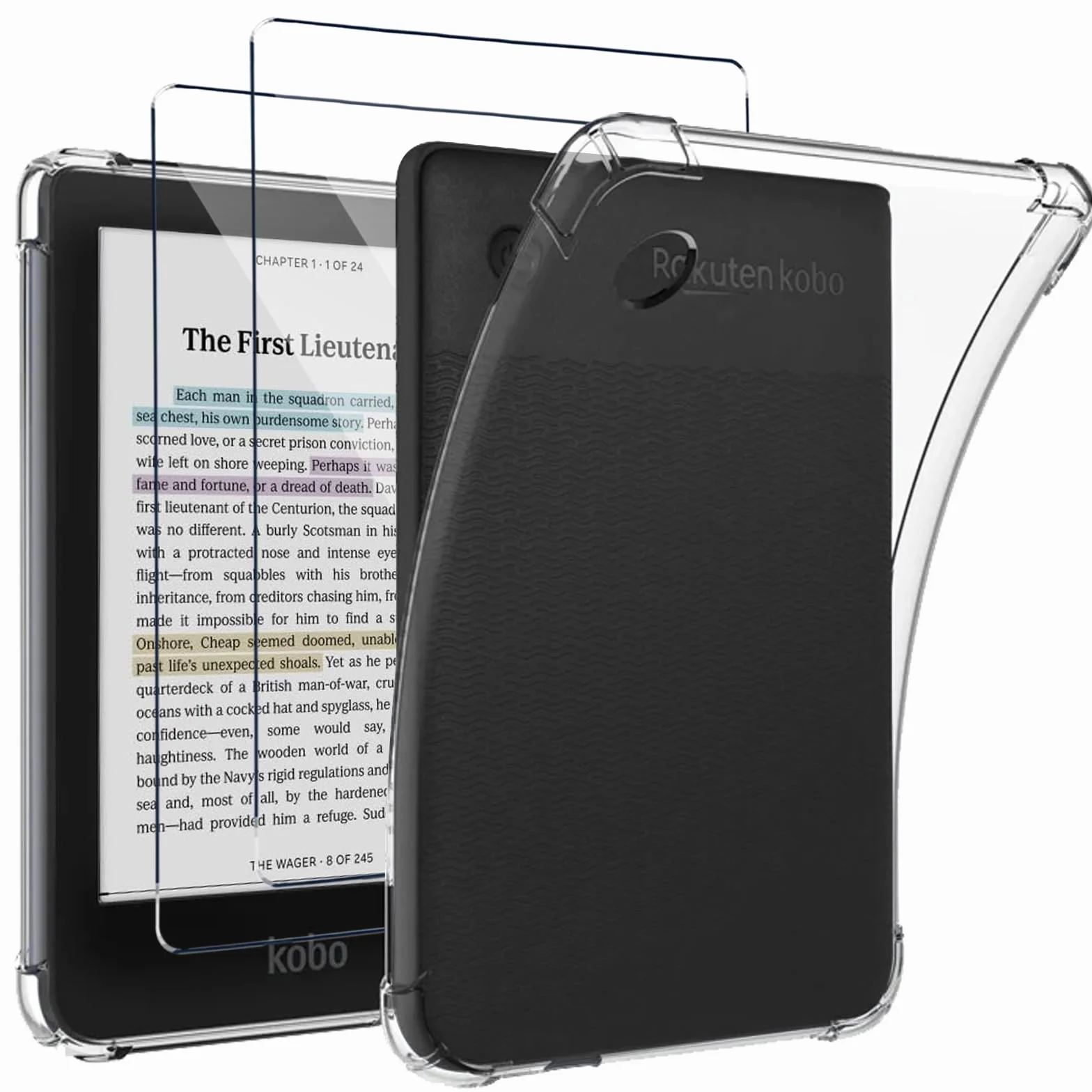 Coque pour Kobo Clara Colour/Clara BW + [2 Pièces] Verre Trempé, [Antichoc] Souple Silicone Transparente Protection Étui, Ultra Mince [Anti-Rayures] Housse Case Cover pour Kobo Clara Color